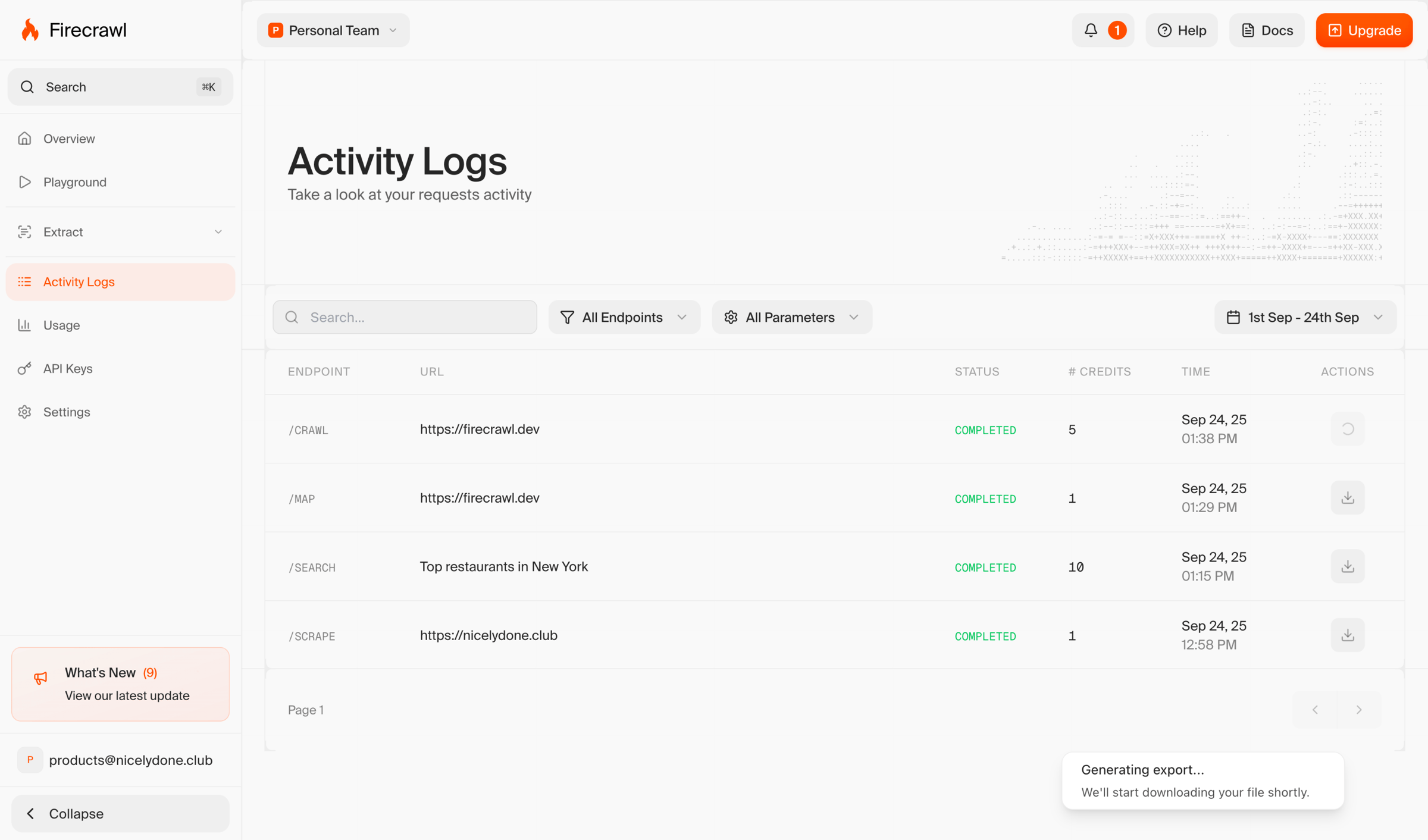 Firecrawl - Logs | Firecrawl screen