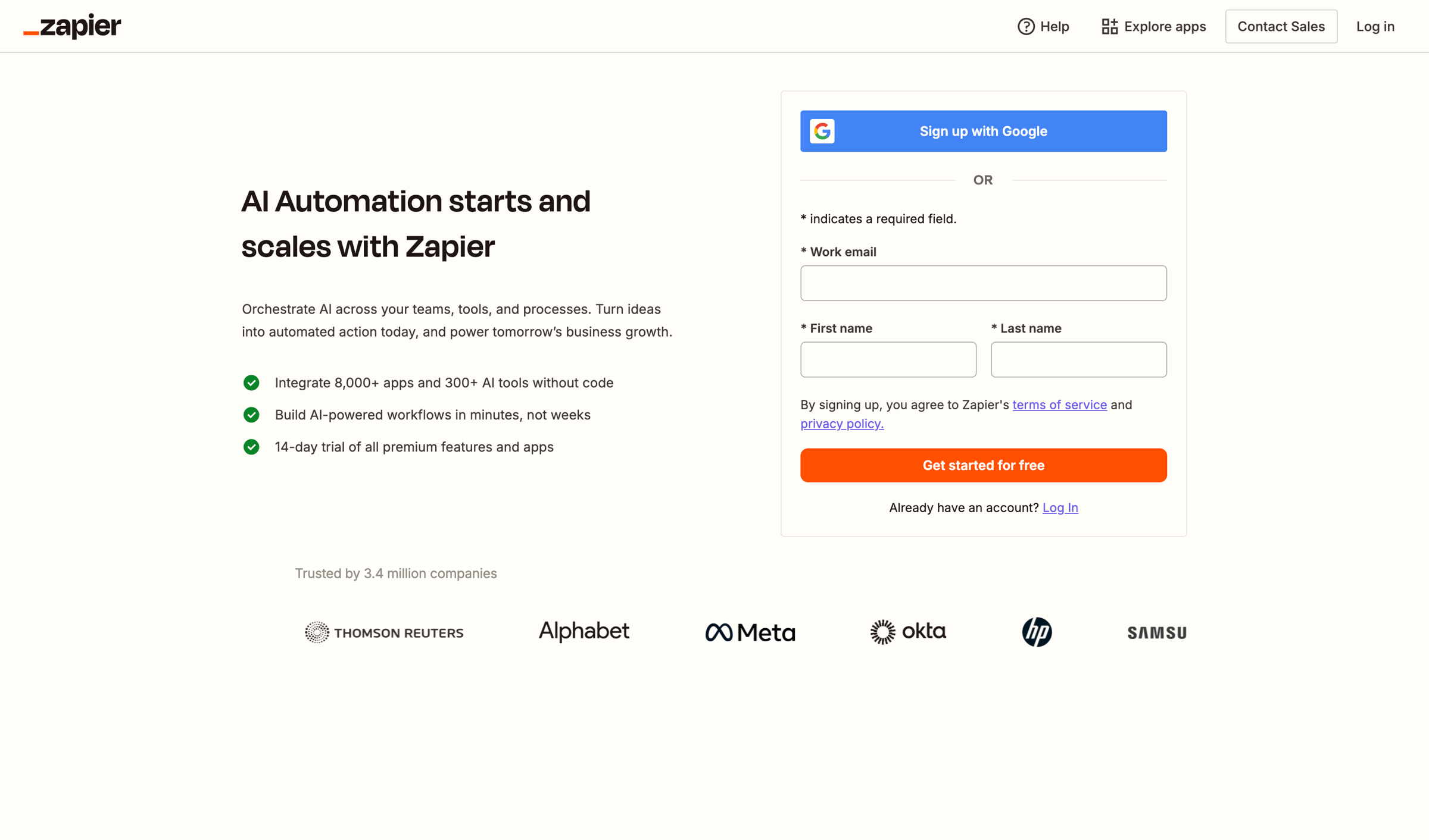 Zapier - Sign up | Zapier screen