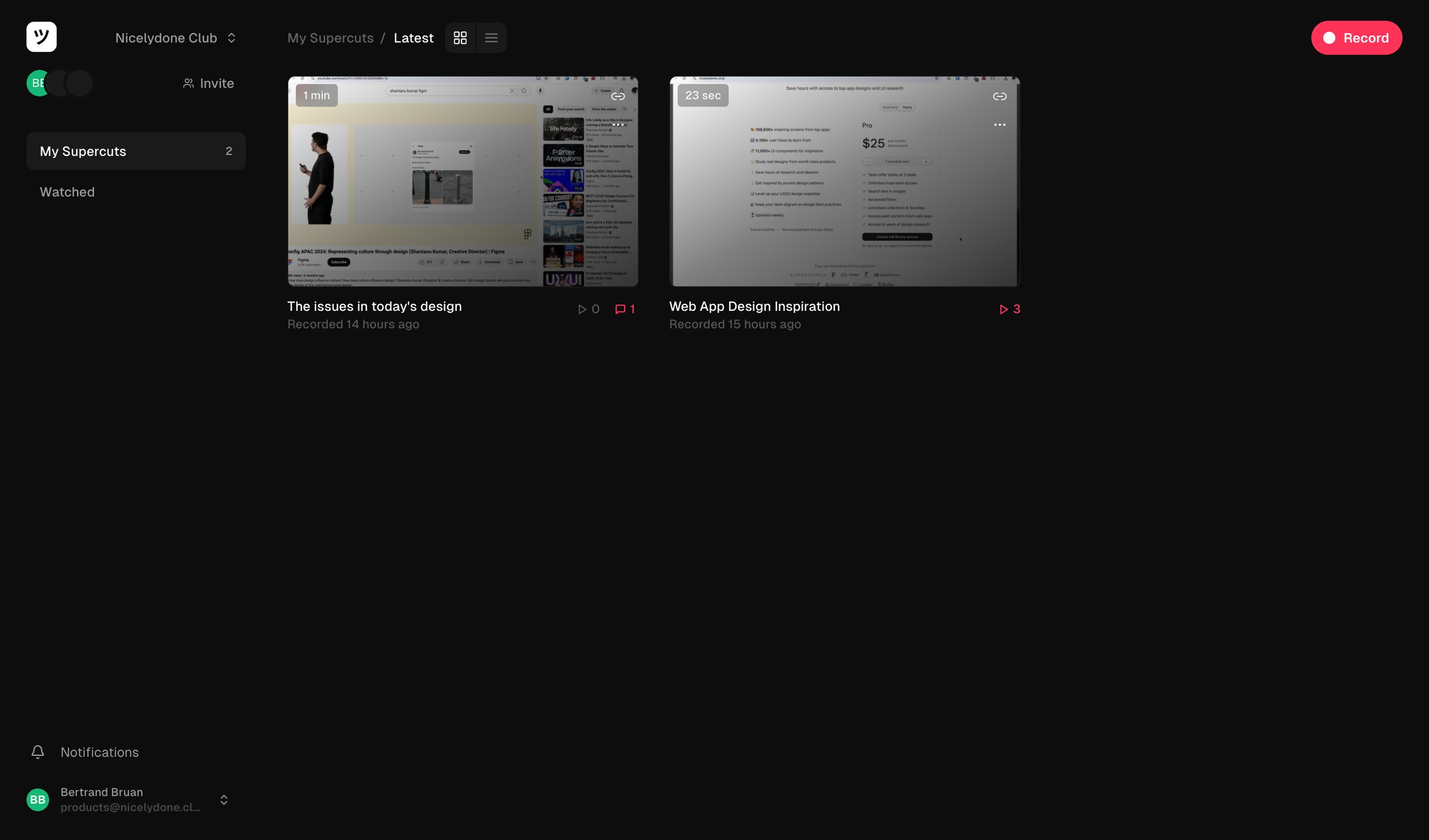 Supercut - Workspace screen
