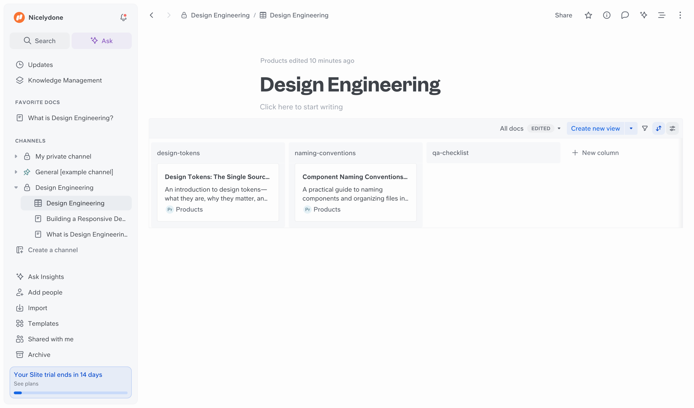 Slite - Design Engineering screen