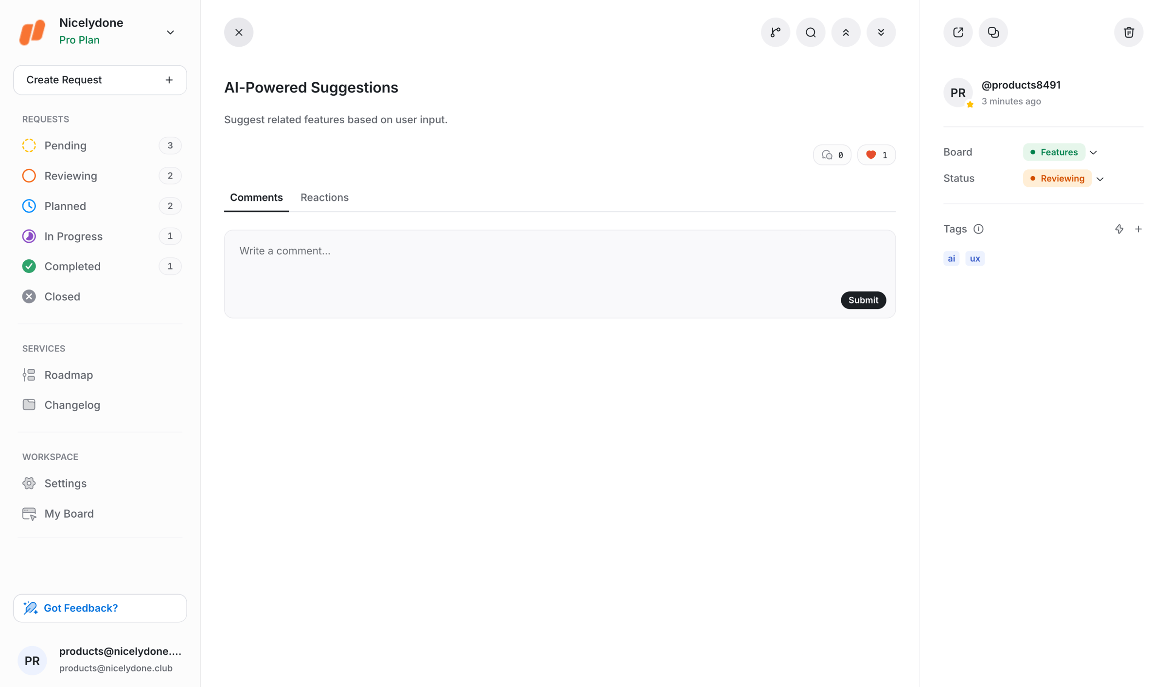 UserJot - Request | UserJot screen