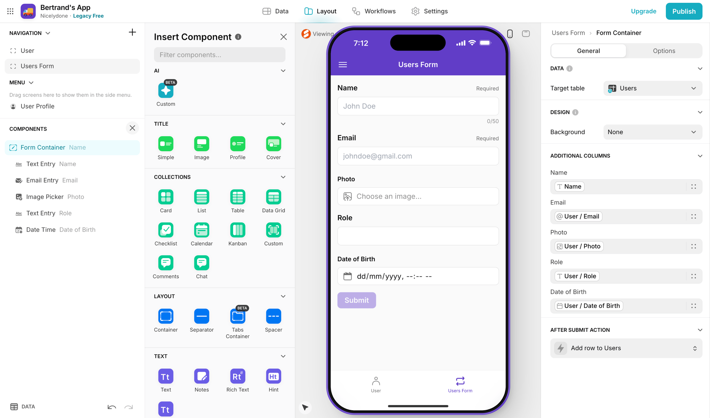 Glide - Bertrand's App · Glide screen