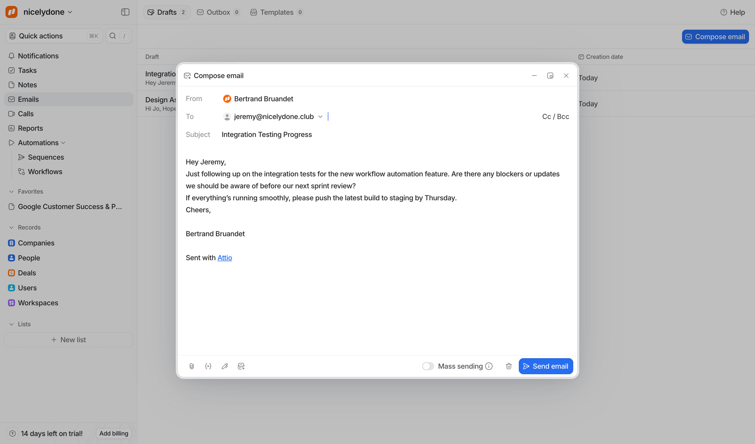 Attio - Emails - Attio screen