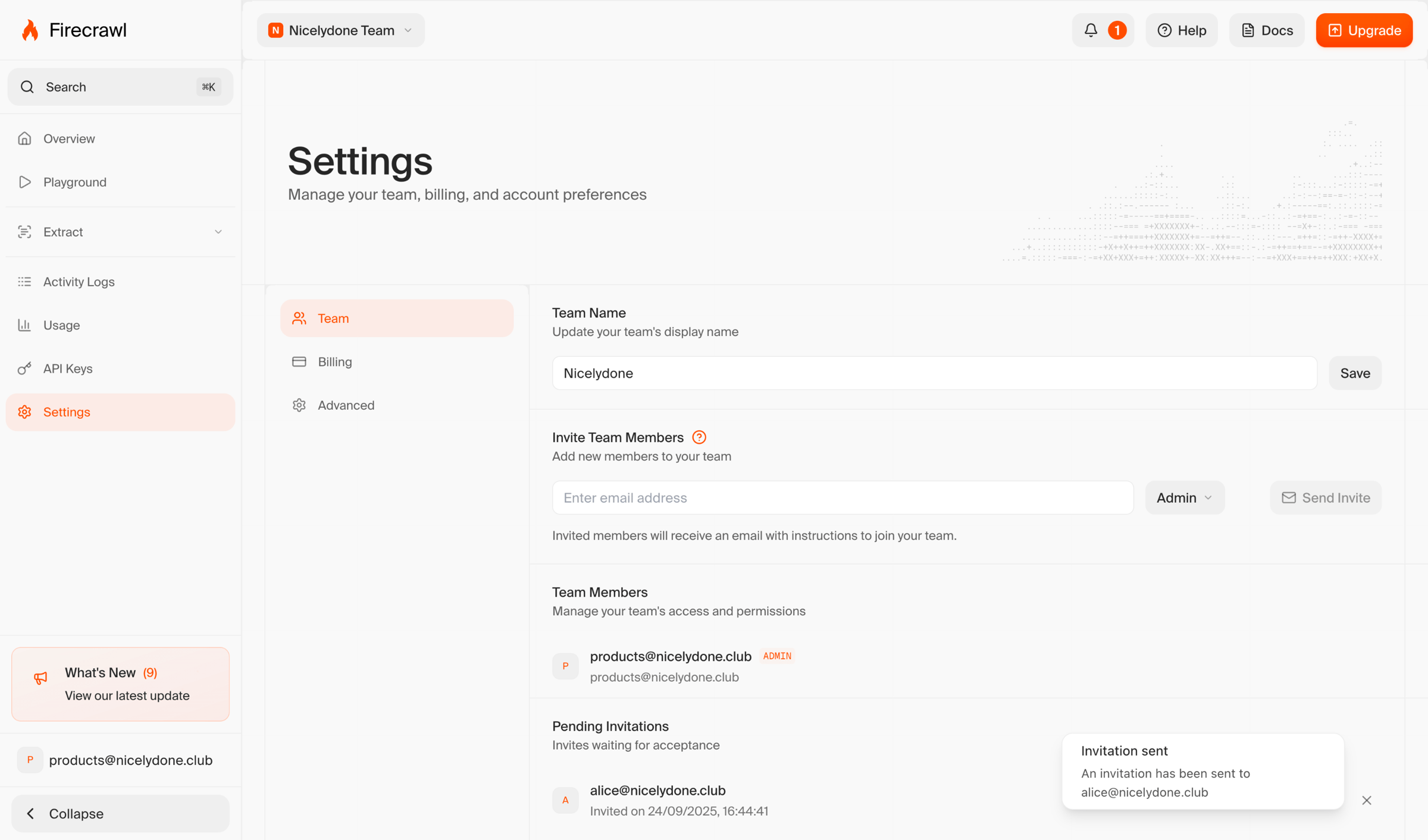 Firecrawl - Settings | Firecrawl screen