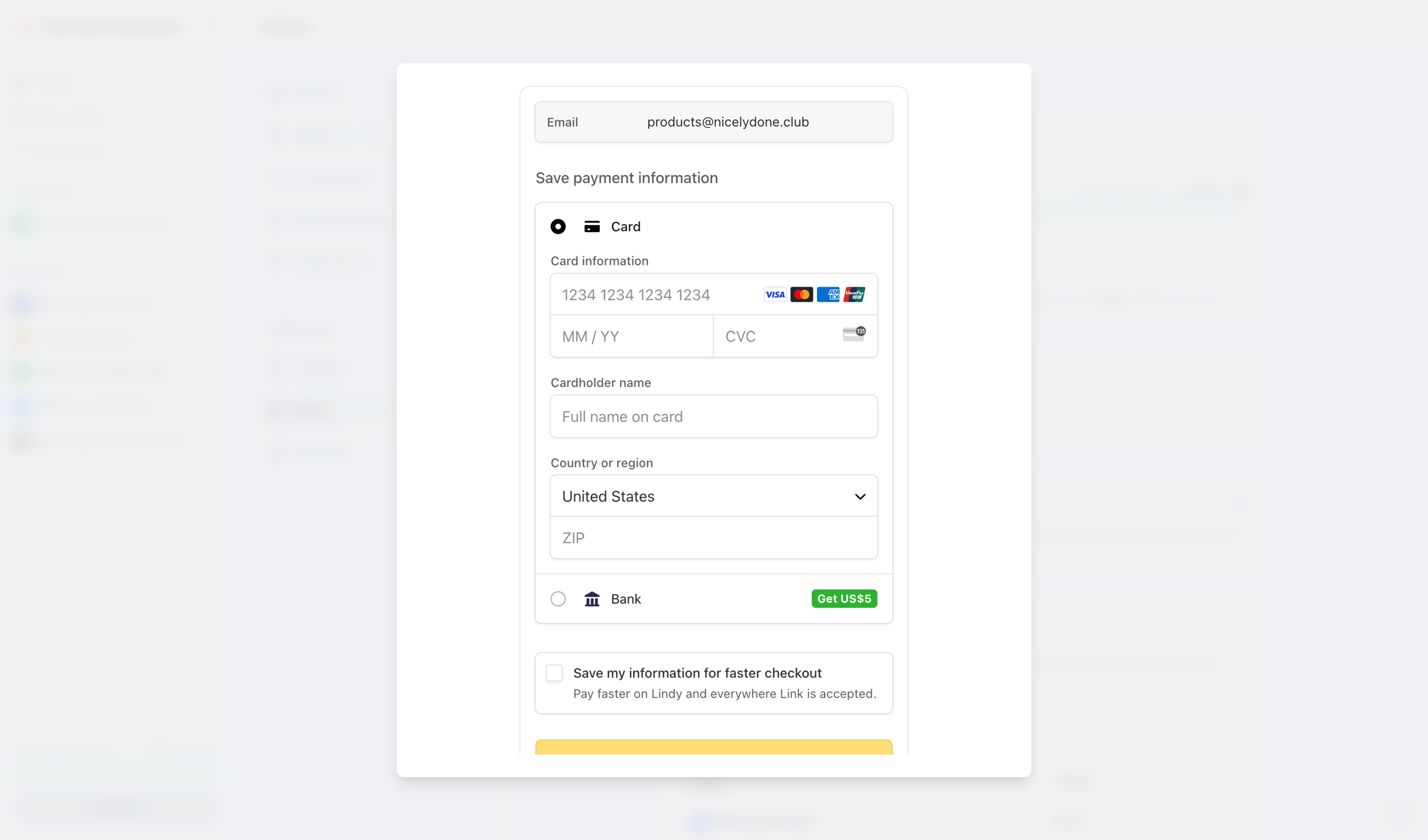 Lindy - Billing Settings screen