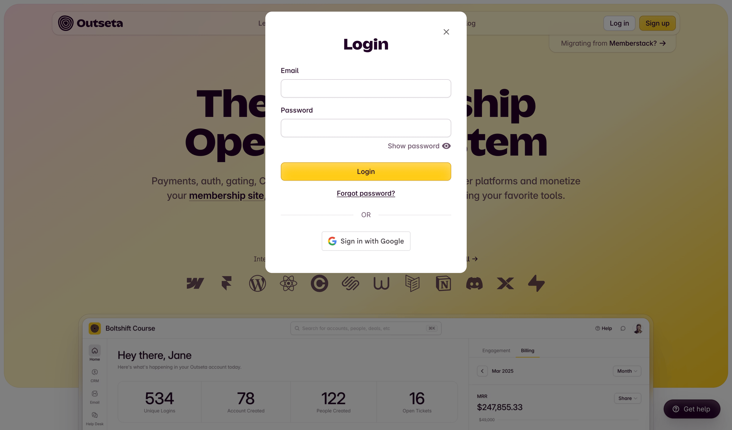 Outseta - Outseta | The Membership Operating System screen