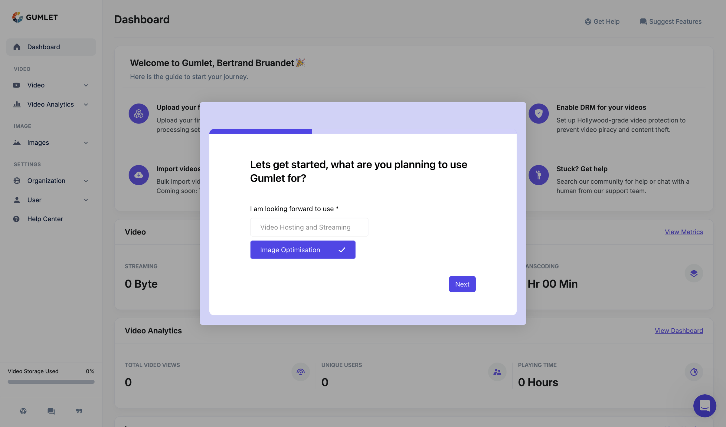 Gumlet - Dashboard - Gumlet screen