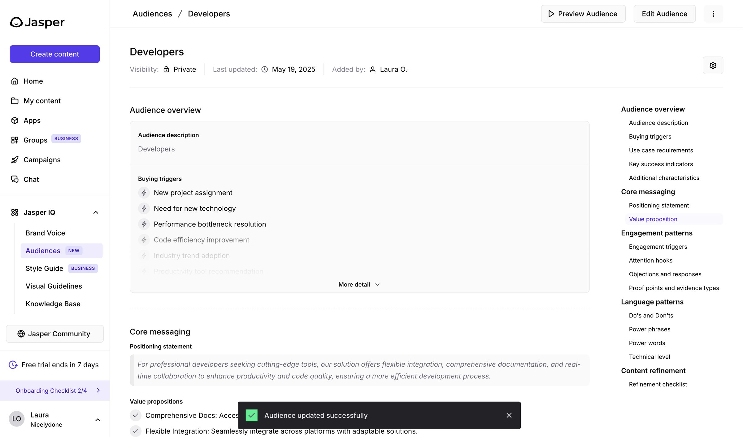 Jasper - Developers - Audiences - Jasper screen