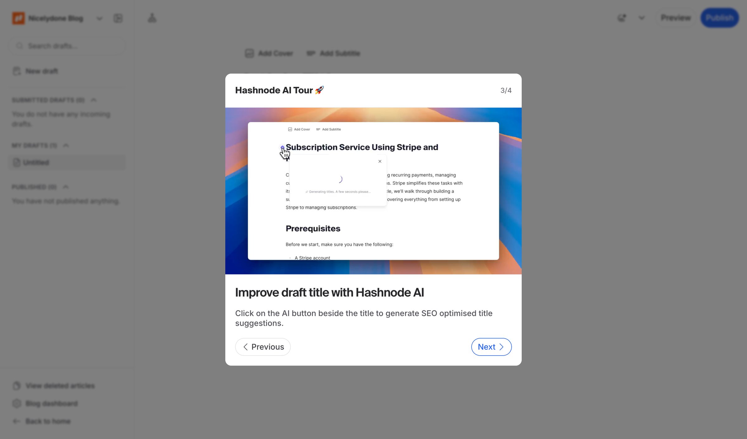 Hashnode - Editing Article screen