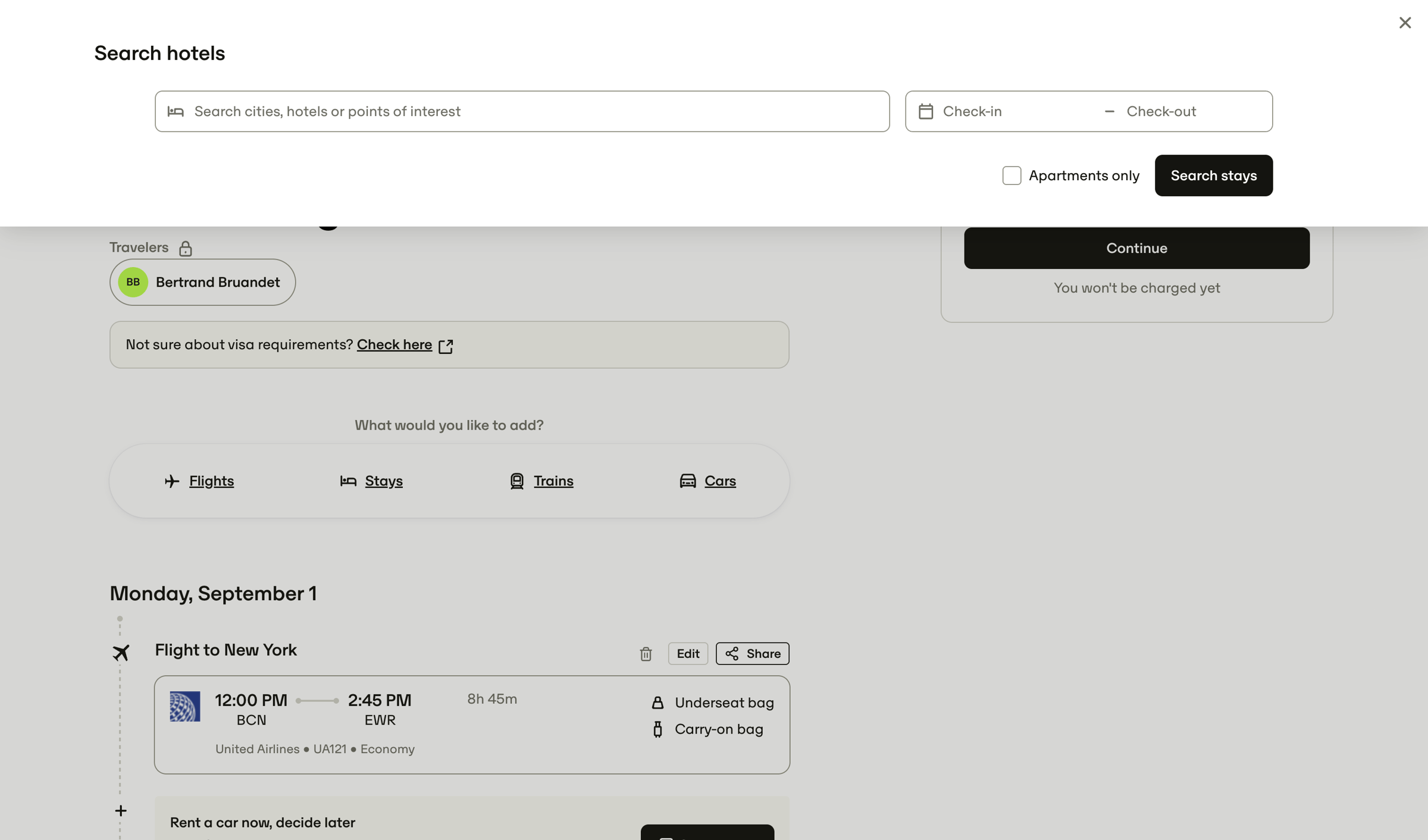 Travelperk - Flight to New York — TravelPerk screen