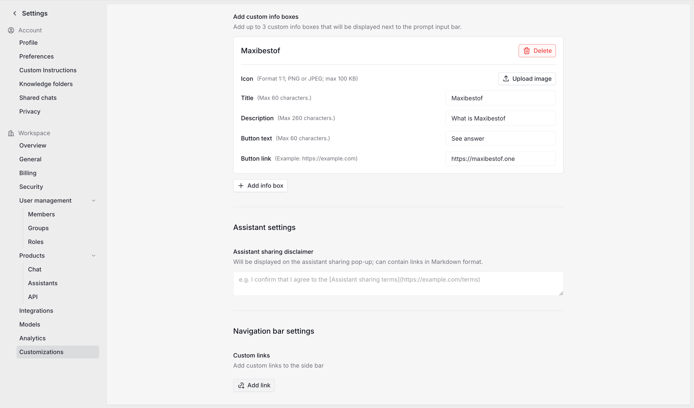 Langdock - Settings screen