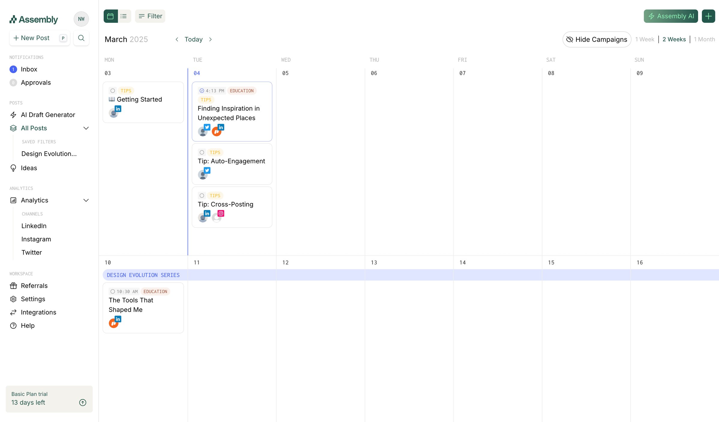 Assembly - Calendar screen