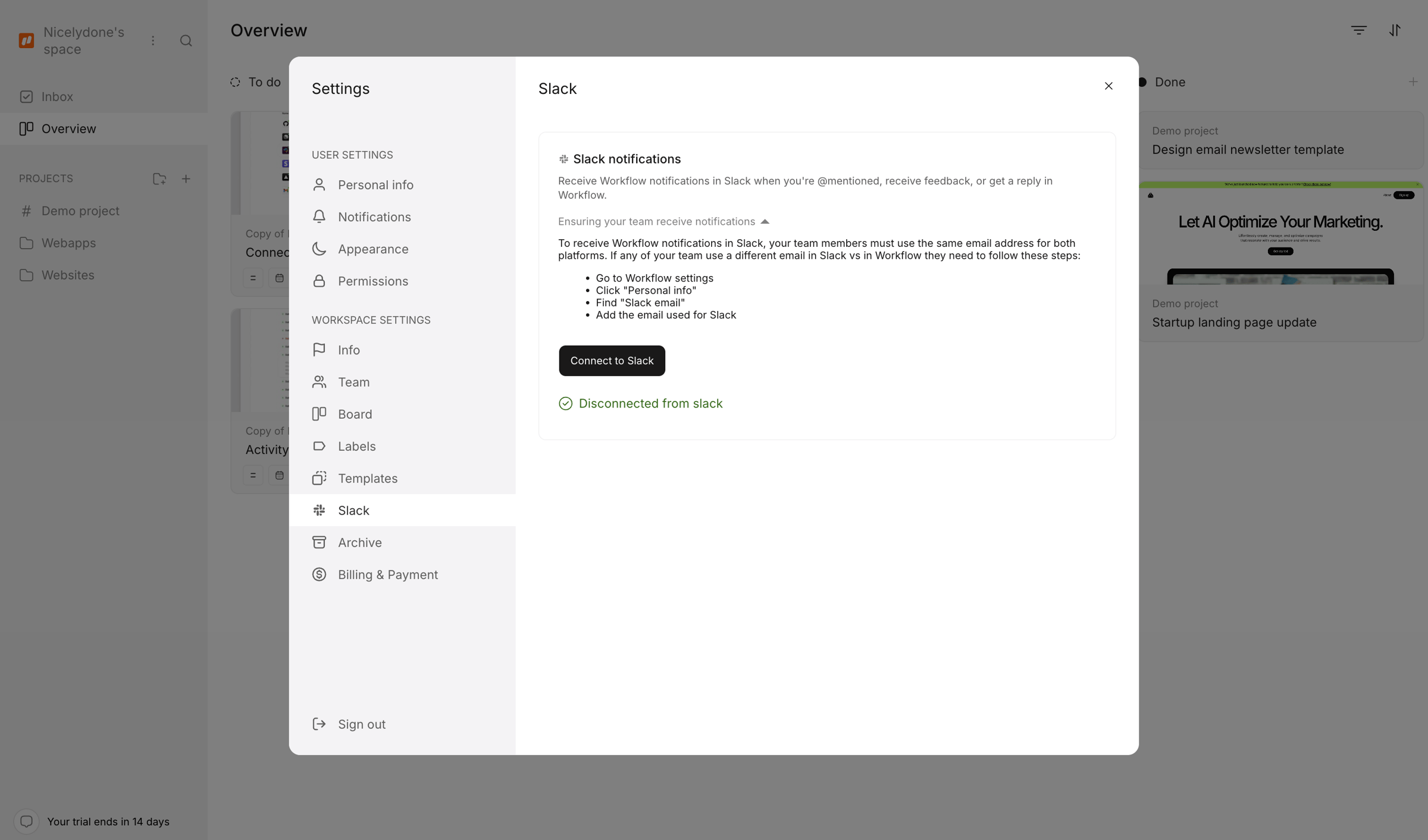 Workflow screen