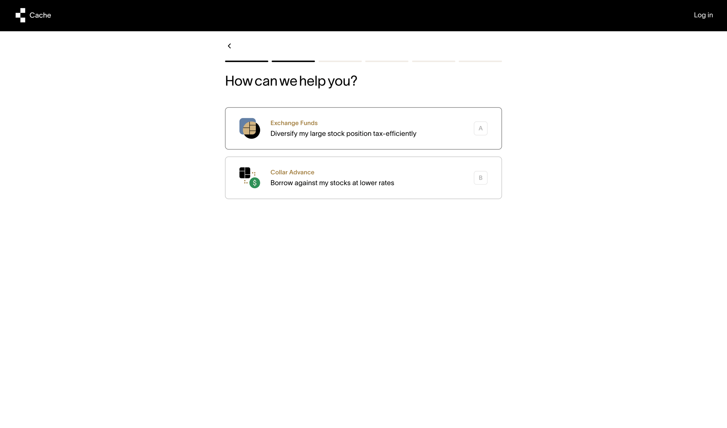 Cache - Cache – Get started screen