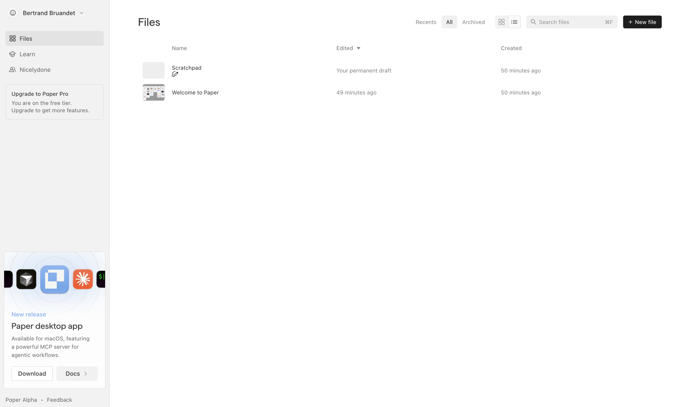 Paper - Files · Paper screen