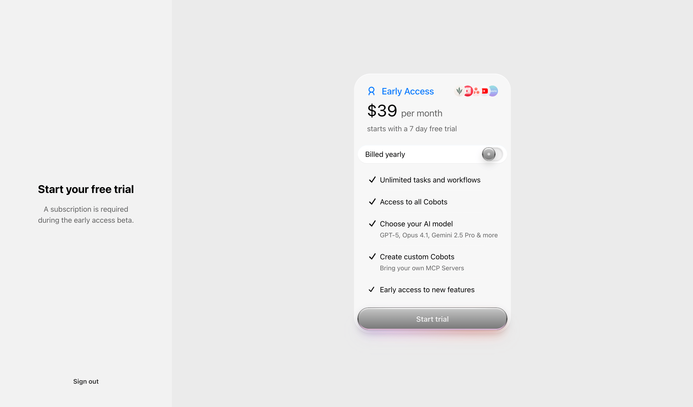 Cobot screen