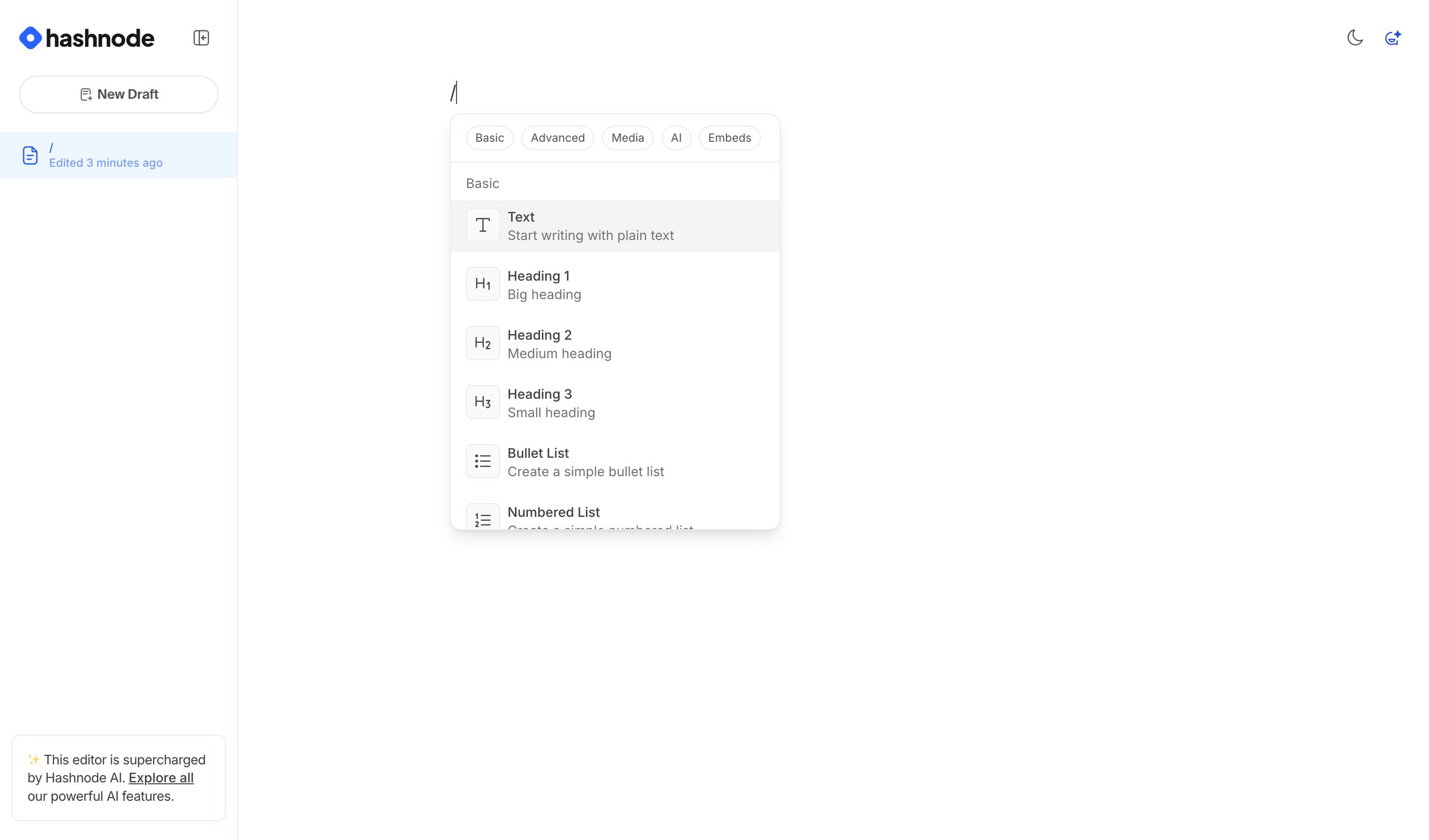 Hashnode - Free AI-powered Markdown WYSIWYG editor — Hashnode screen