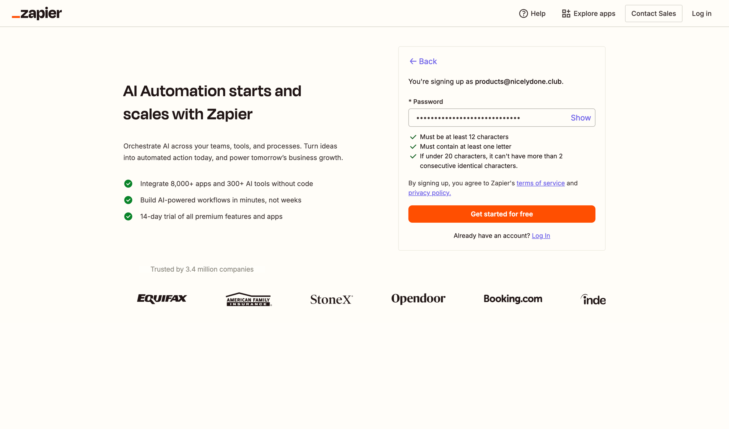 Zapier - Sign up | Zapier screen
