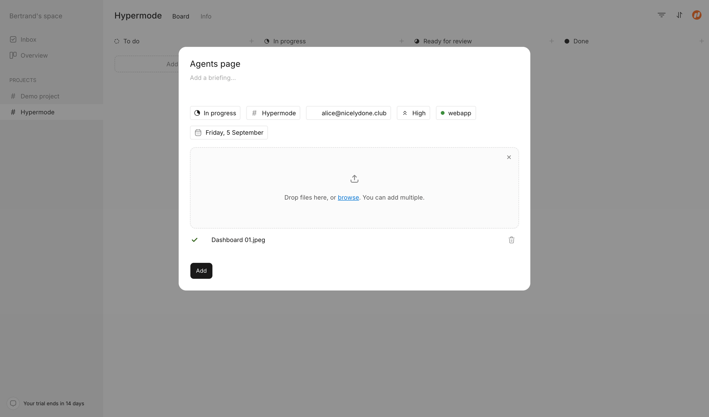 Workflow screen