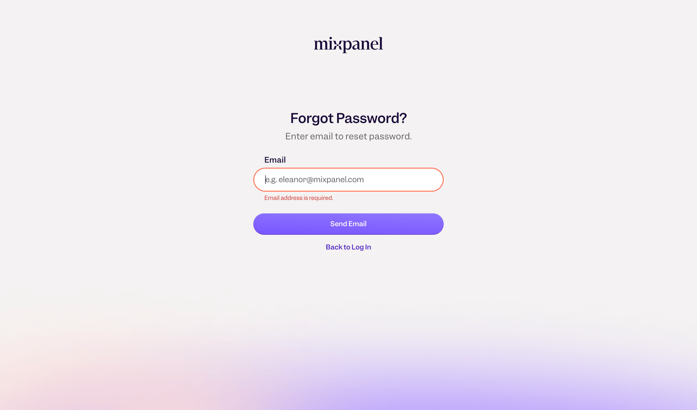 Mixpanel - Forgot password - Mixpanel screen