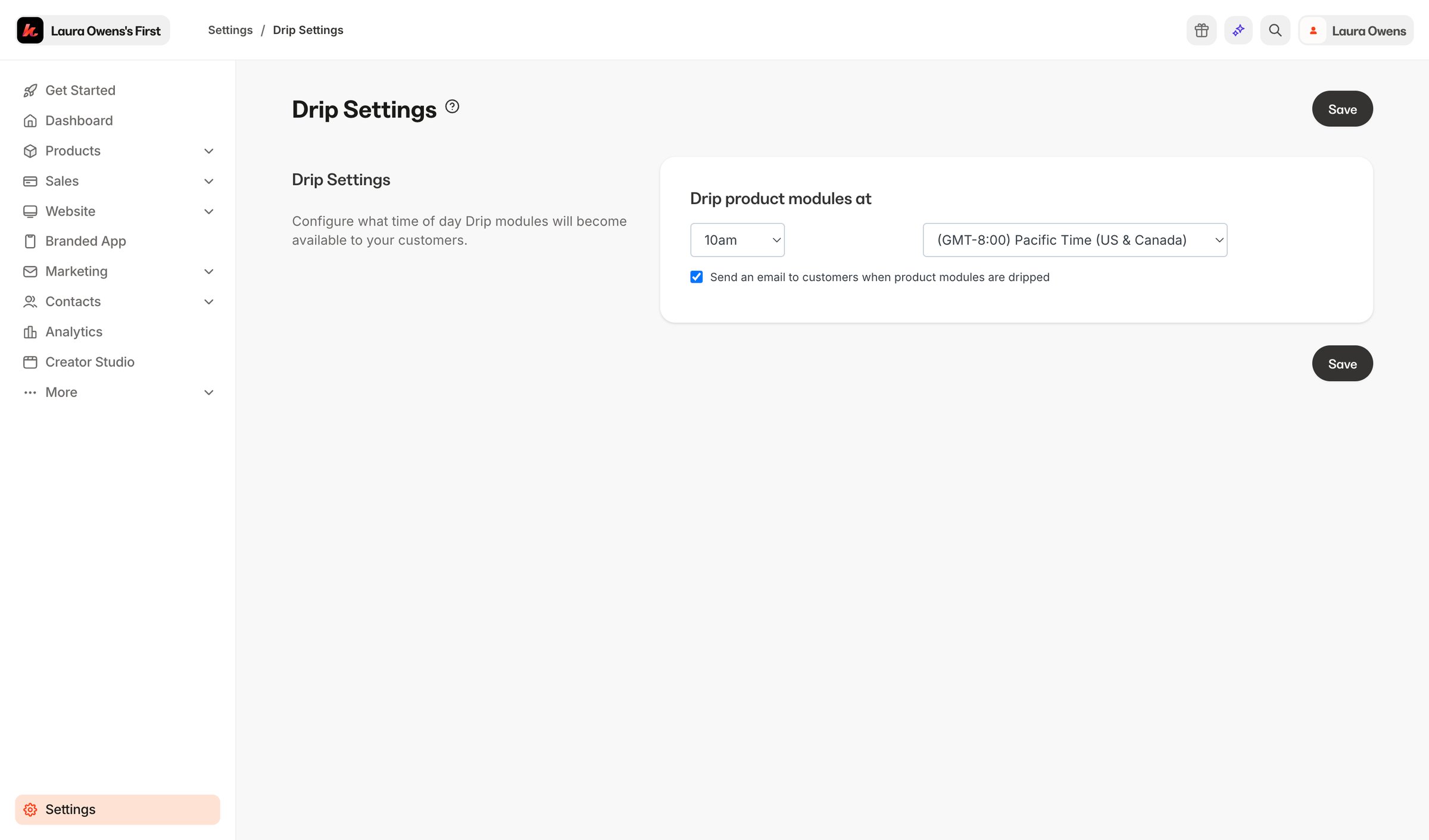 Kajabi - Kajabi - adminsites2148600208editdrip-settings screen