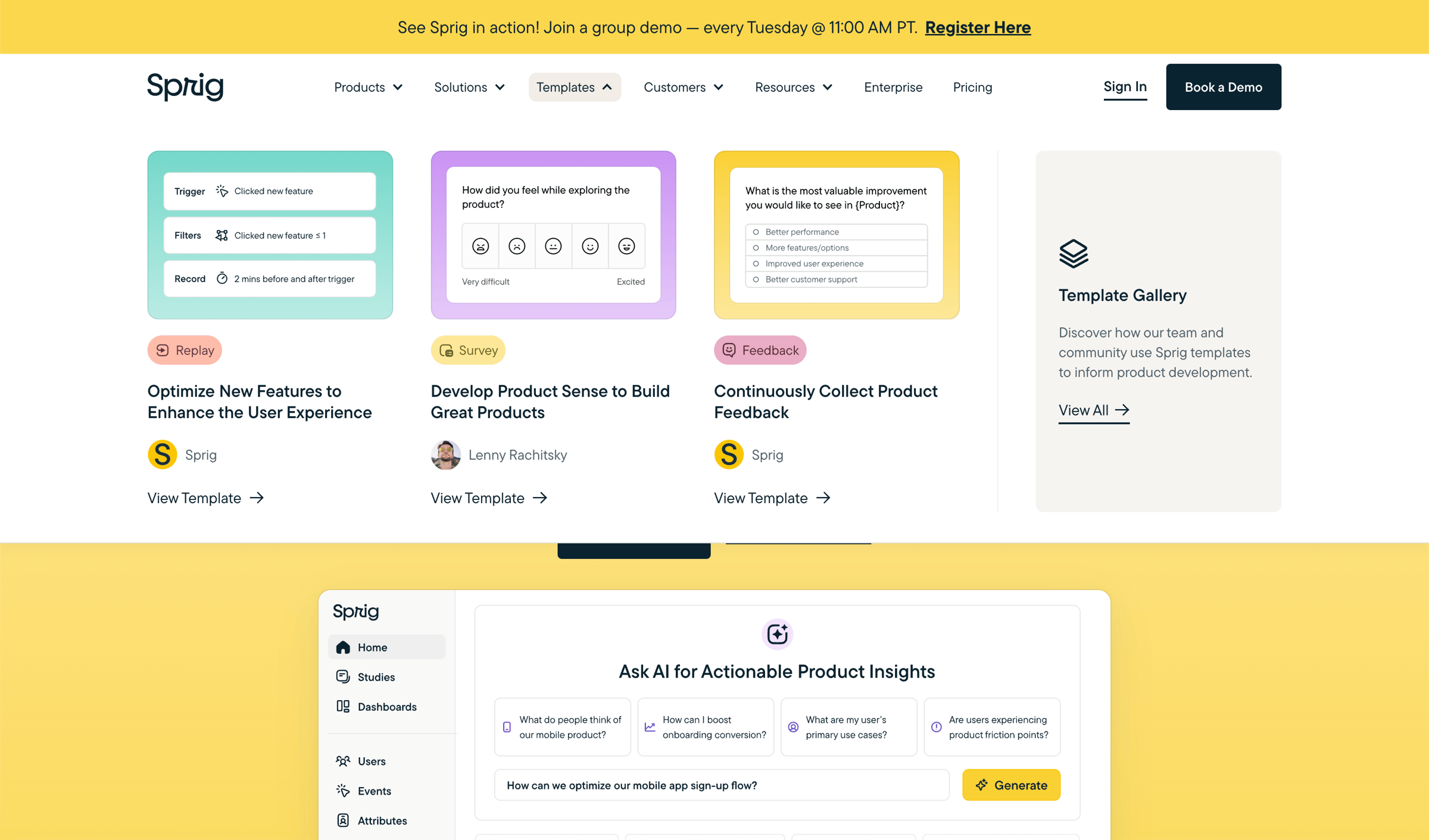 Sprig - Sprig All-In-One Product Experience Platform screen
