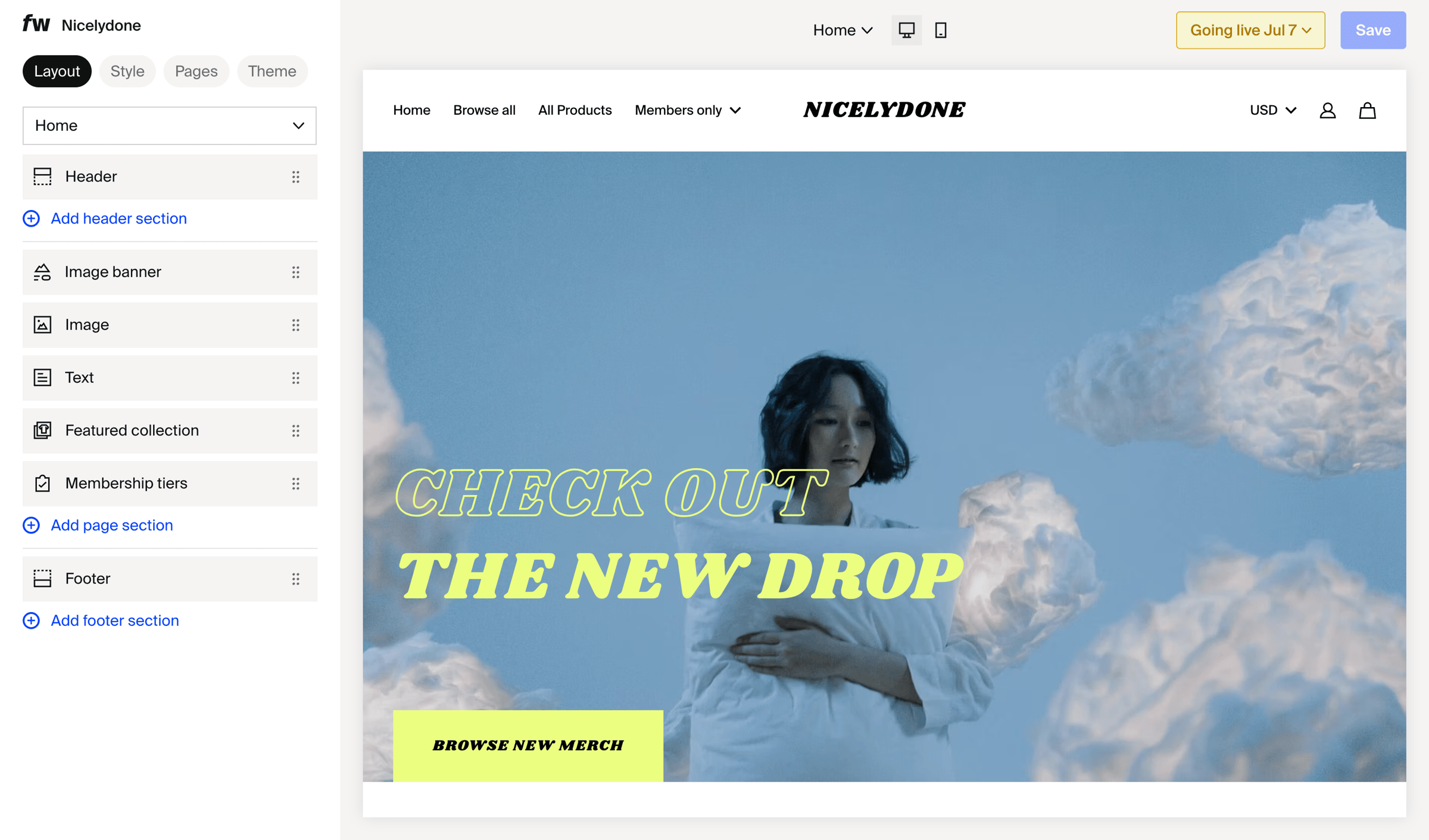 Fourthwall - Site design – Dashboard screen