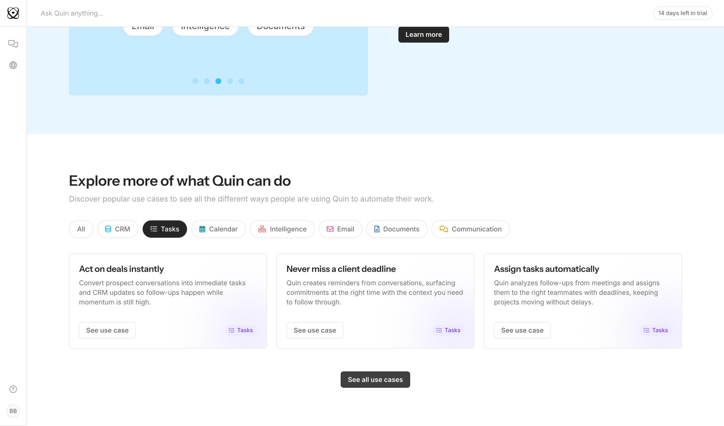 Quin - Home | Quin screen