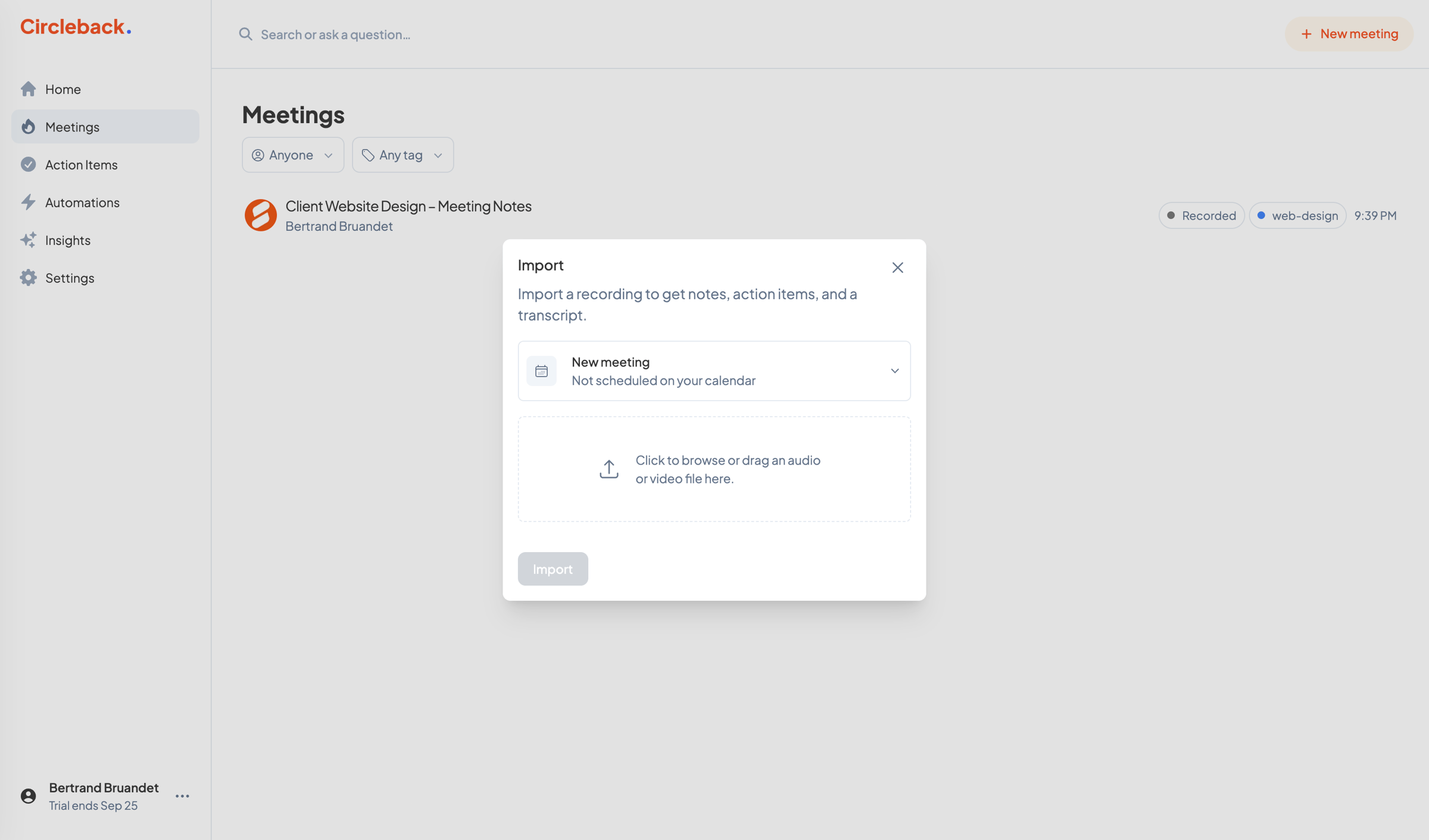 Circleback - Meetings - Circleback screen