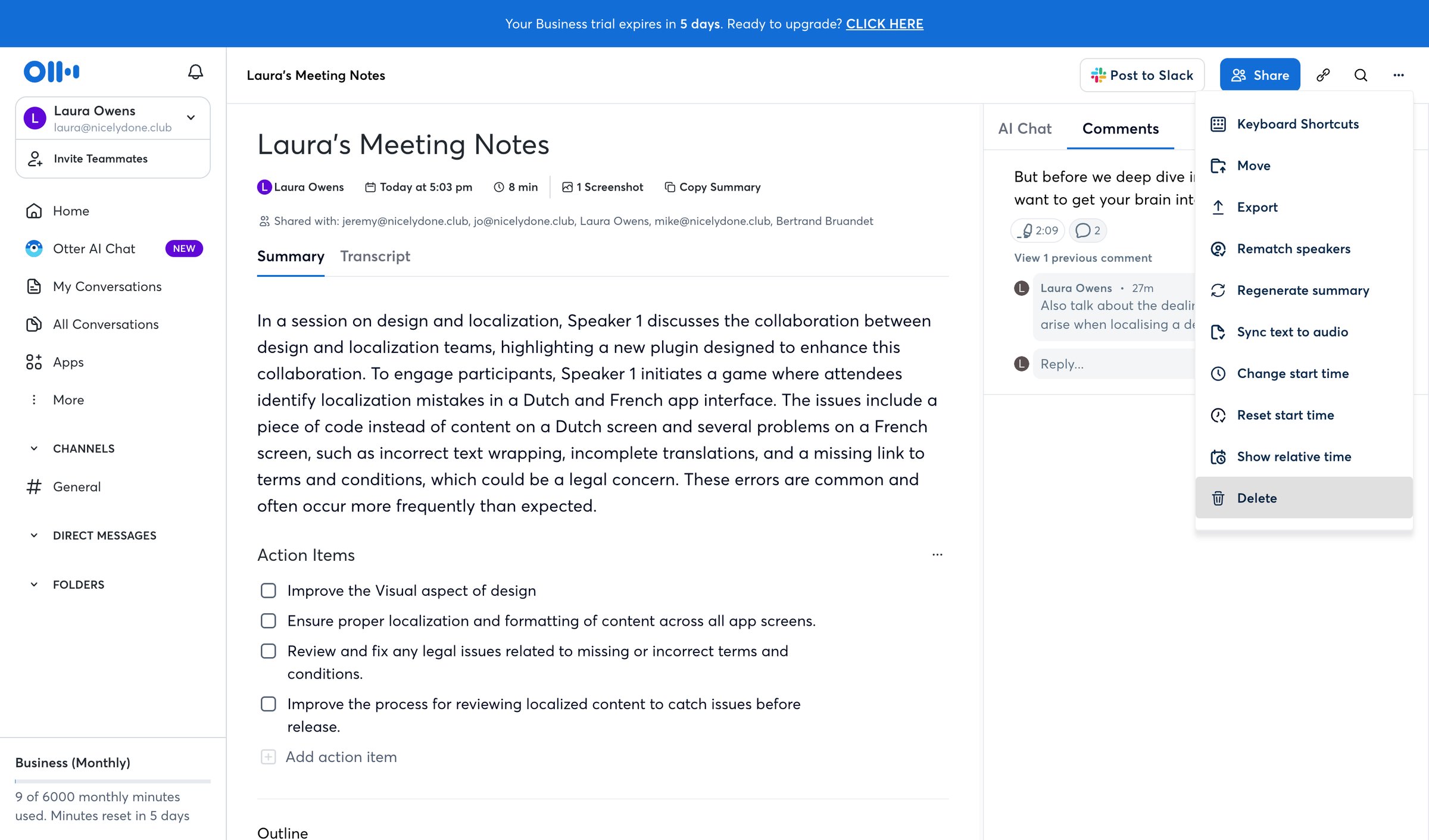 Otter - Lauras Meeting Notes - Otter.ai screen