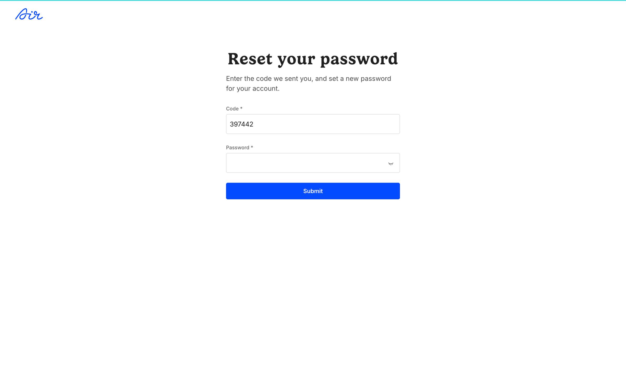 Air - Forgot password / Air screen
