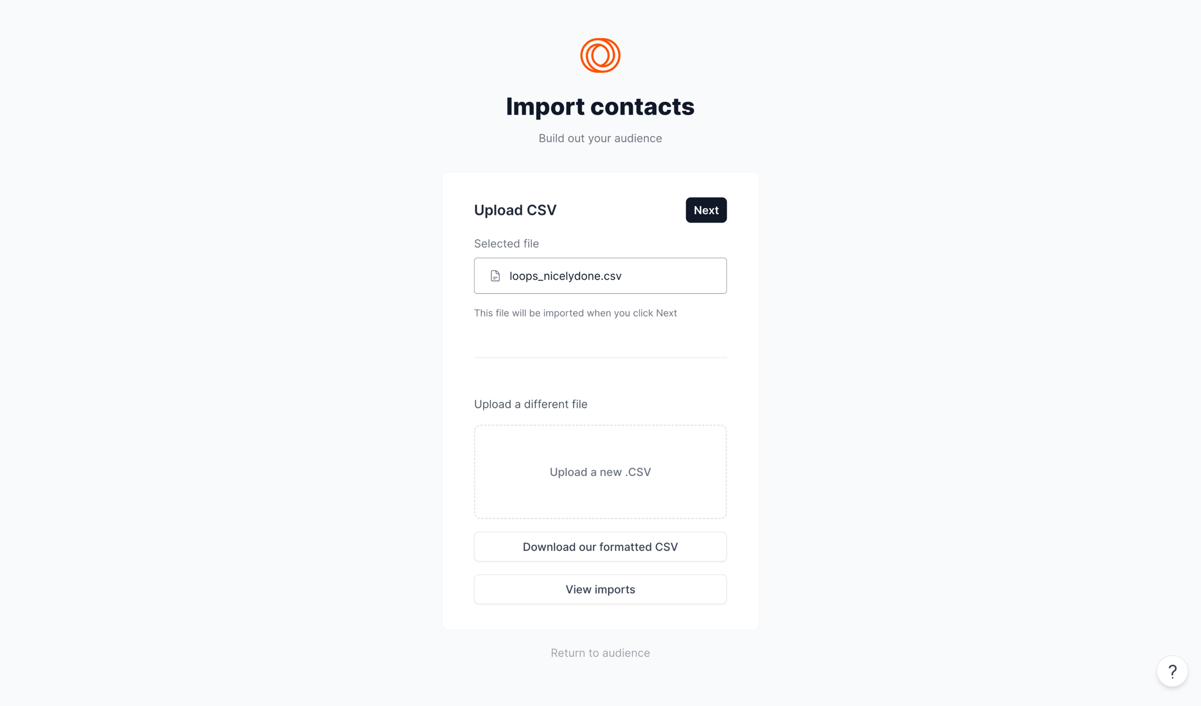 Loops - Import Contacts screen