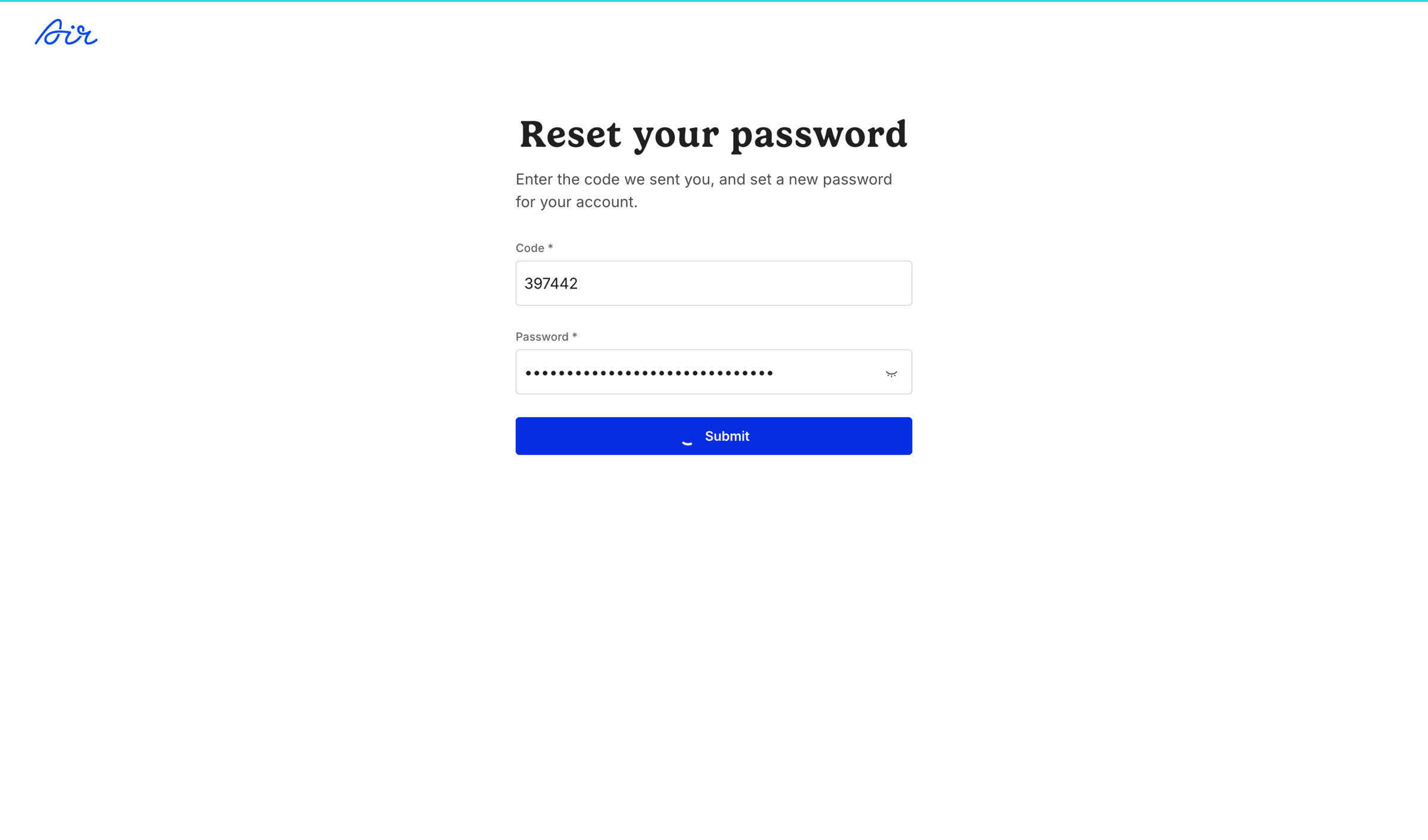 Air - Forgot password / Air screen