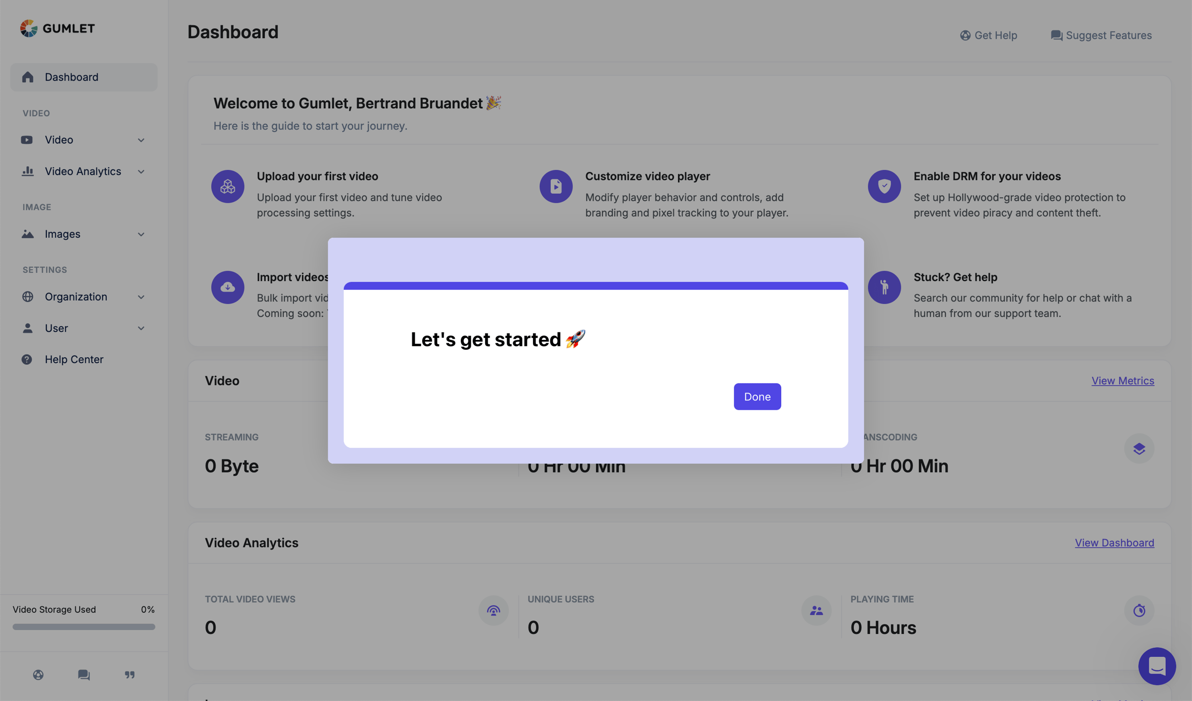 Gumlet - Dashboard - Gumlet screen