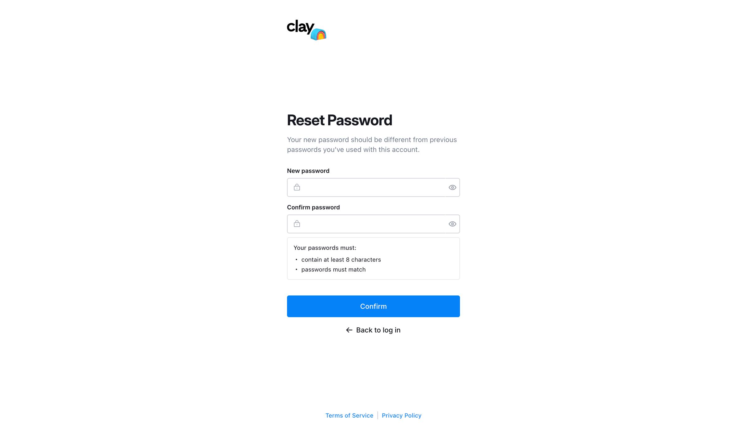 Clay - Clay | Reset Password screen