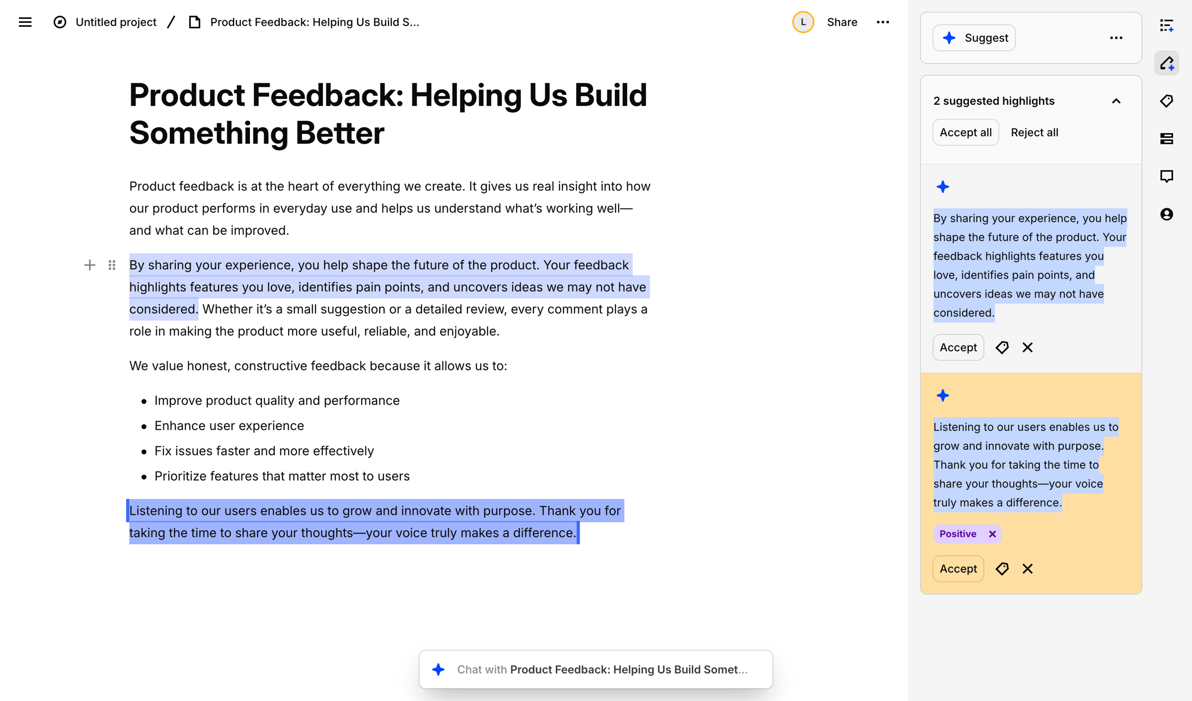 Dovetail - Product Feedback: Helping Us Build Something Better – Dovetail screen