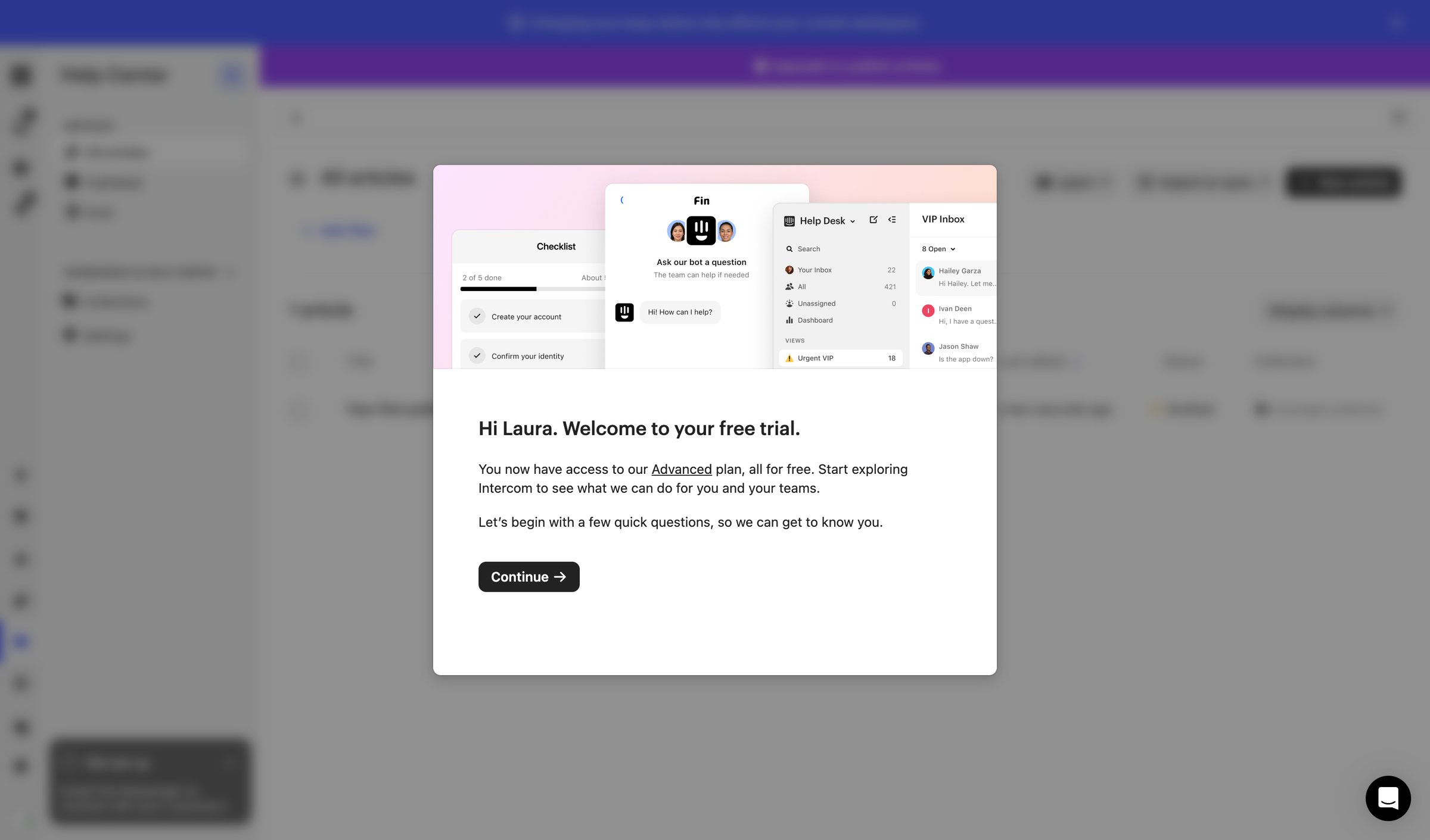 Intercom - All articles screen