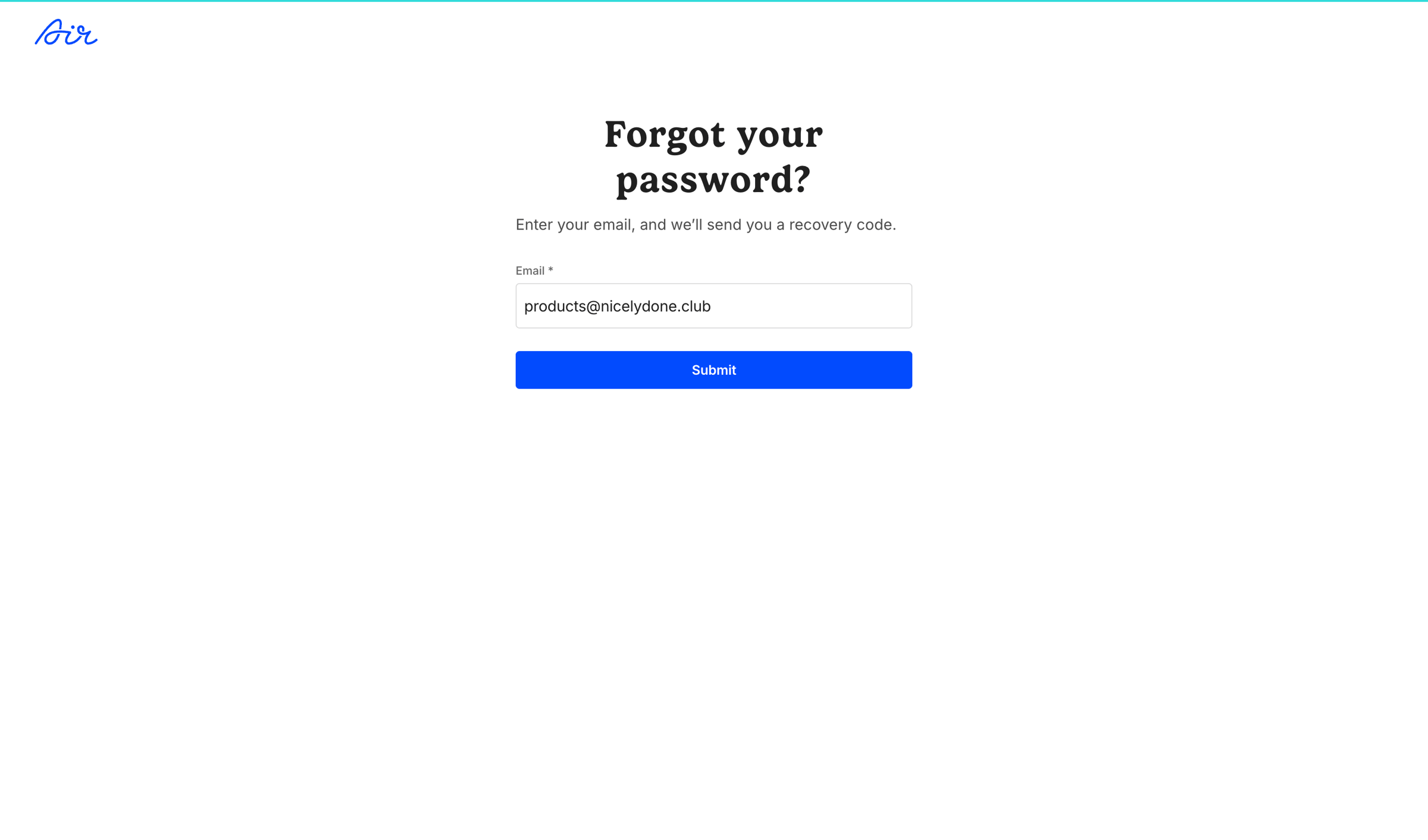 Air - Forgot password / Air screen