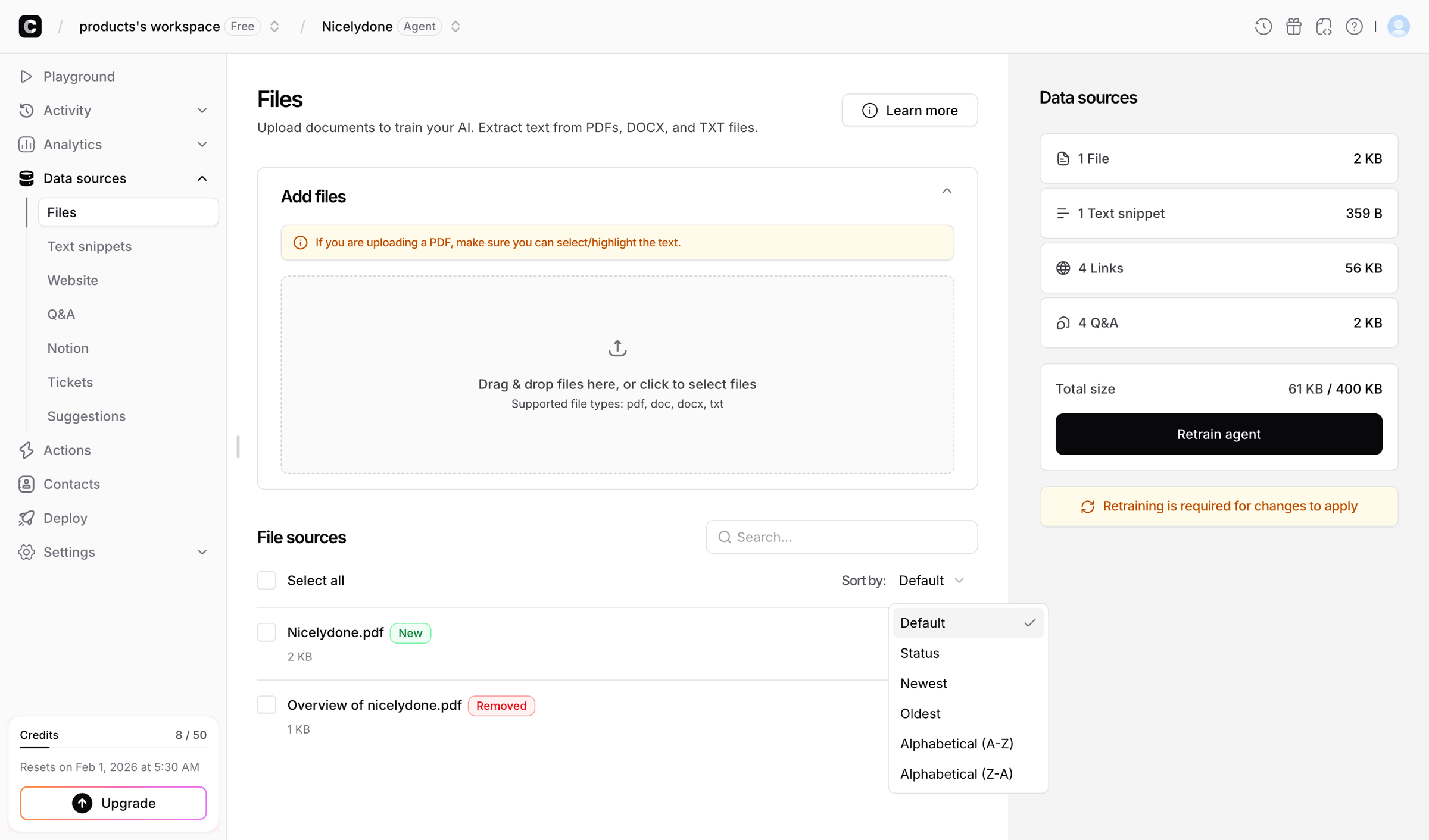 Chatbase - Files - Chatbase screen