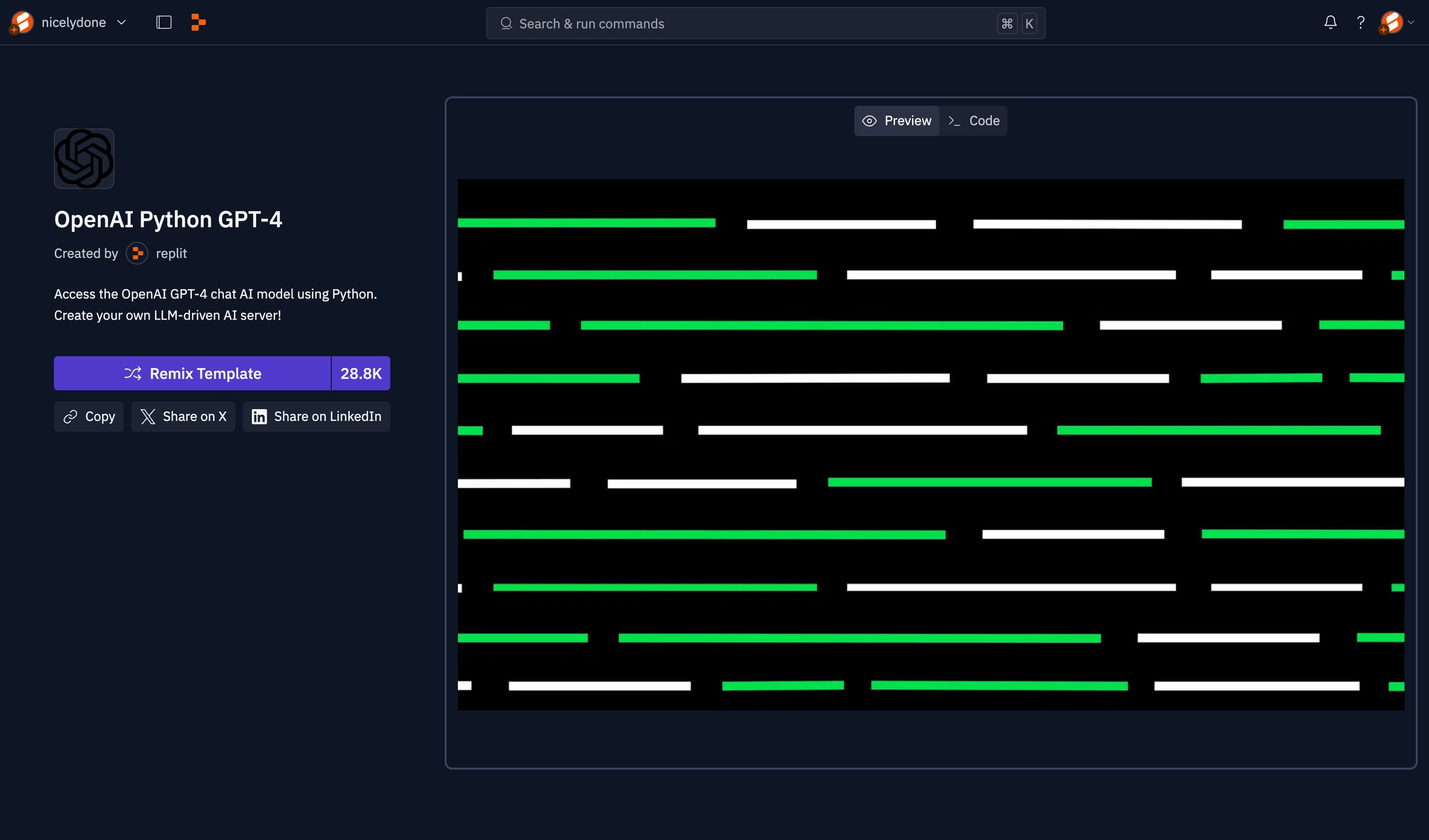 Replit - OpenAI Python GPT-4 - Replit screen