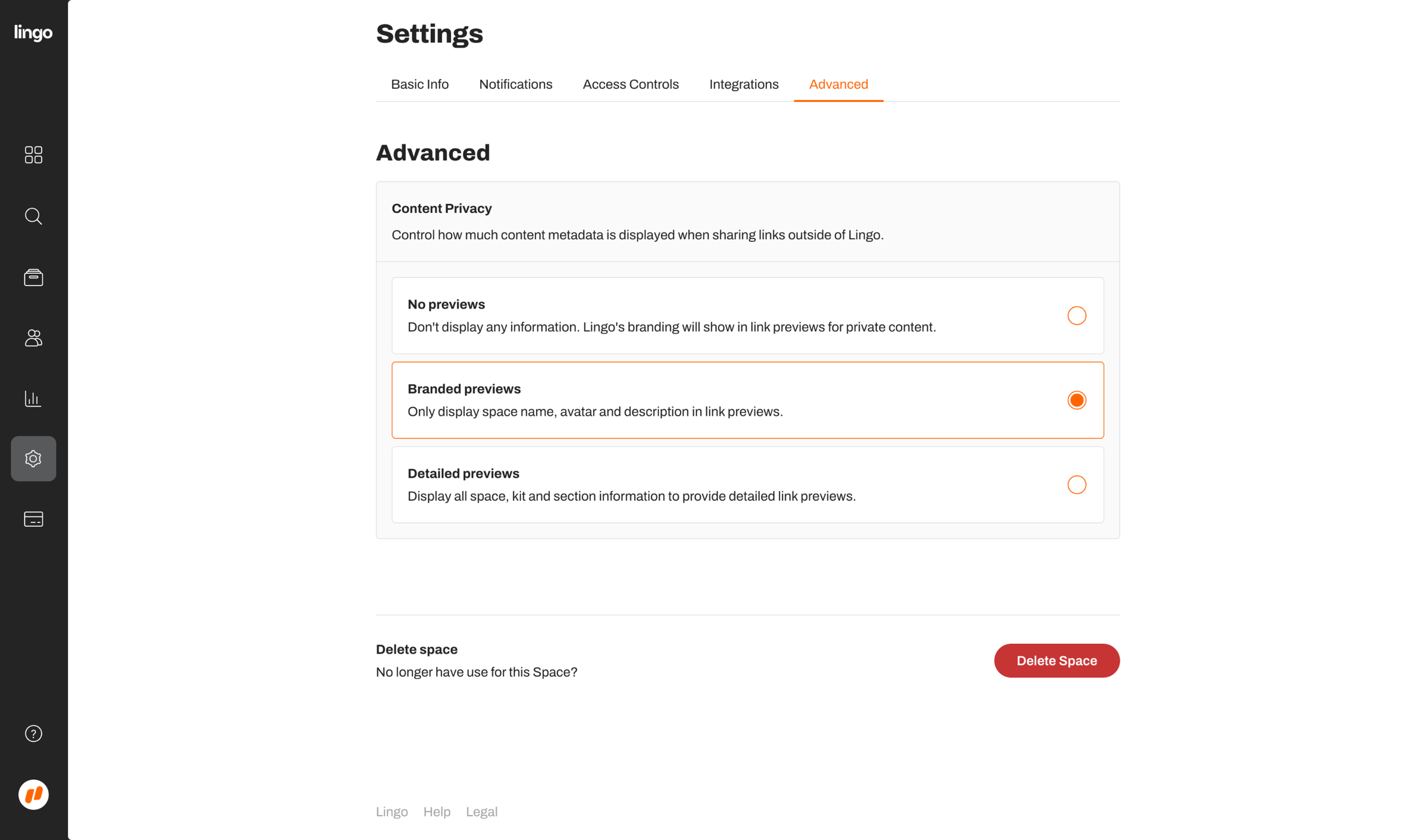 Lingo - Nicelydone Club settings screen