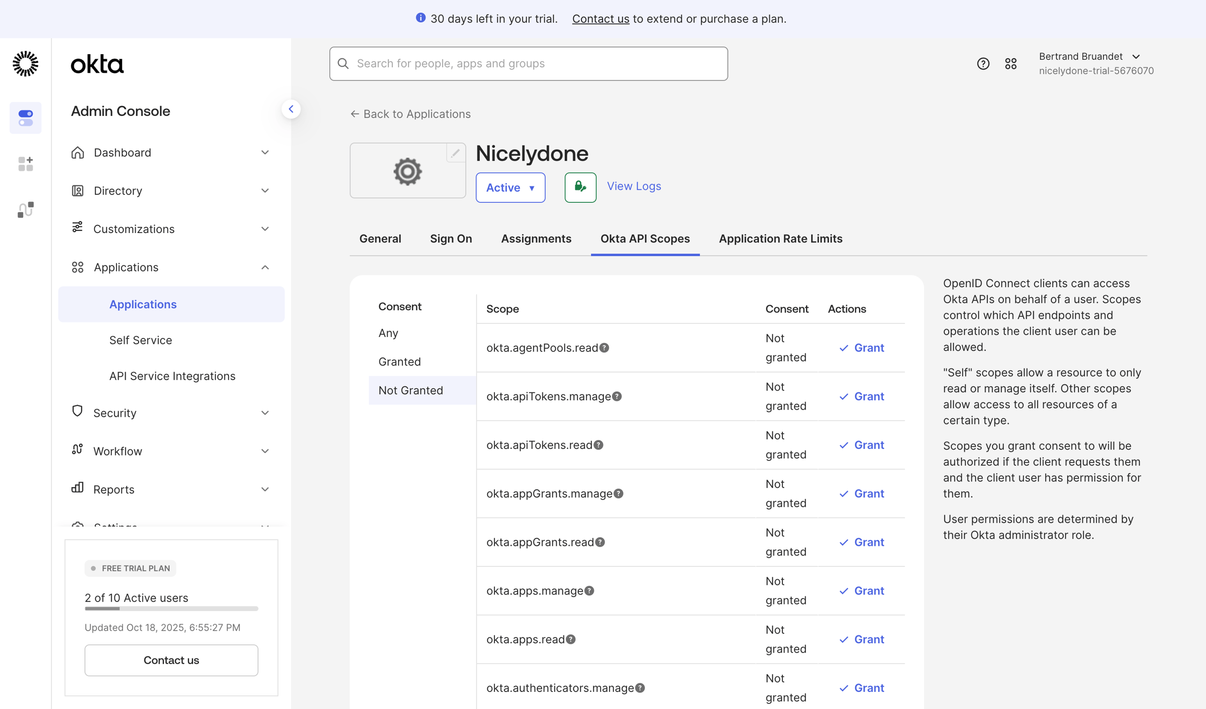 Okta - nicelydone-trial-5676070 - OpenID Connect Client: Nicelydone screen