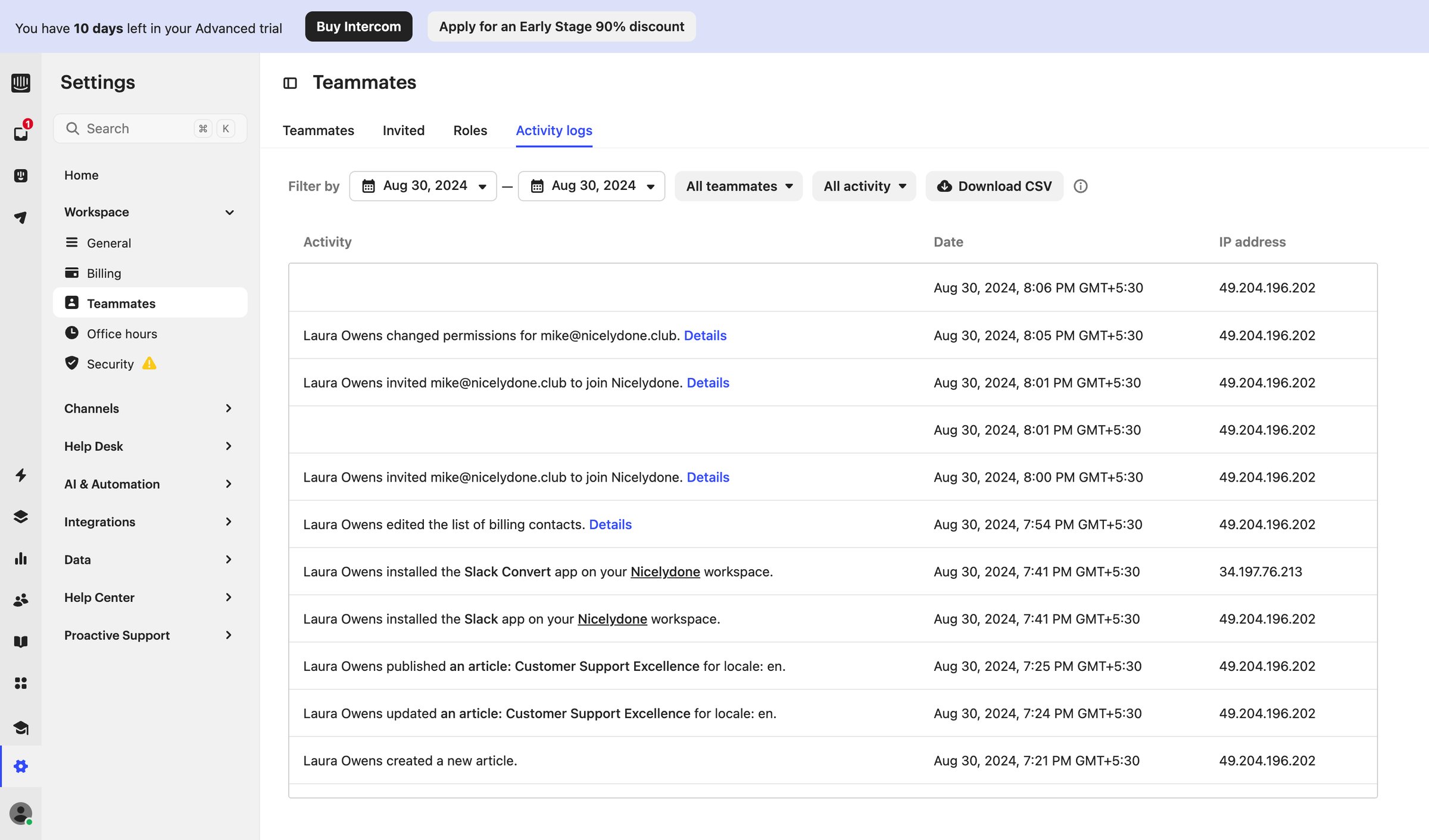 Intercom - Teammates | Nicelydone Intercom screen