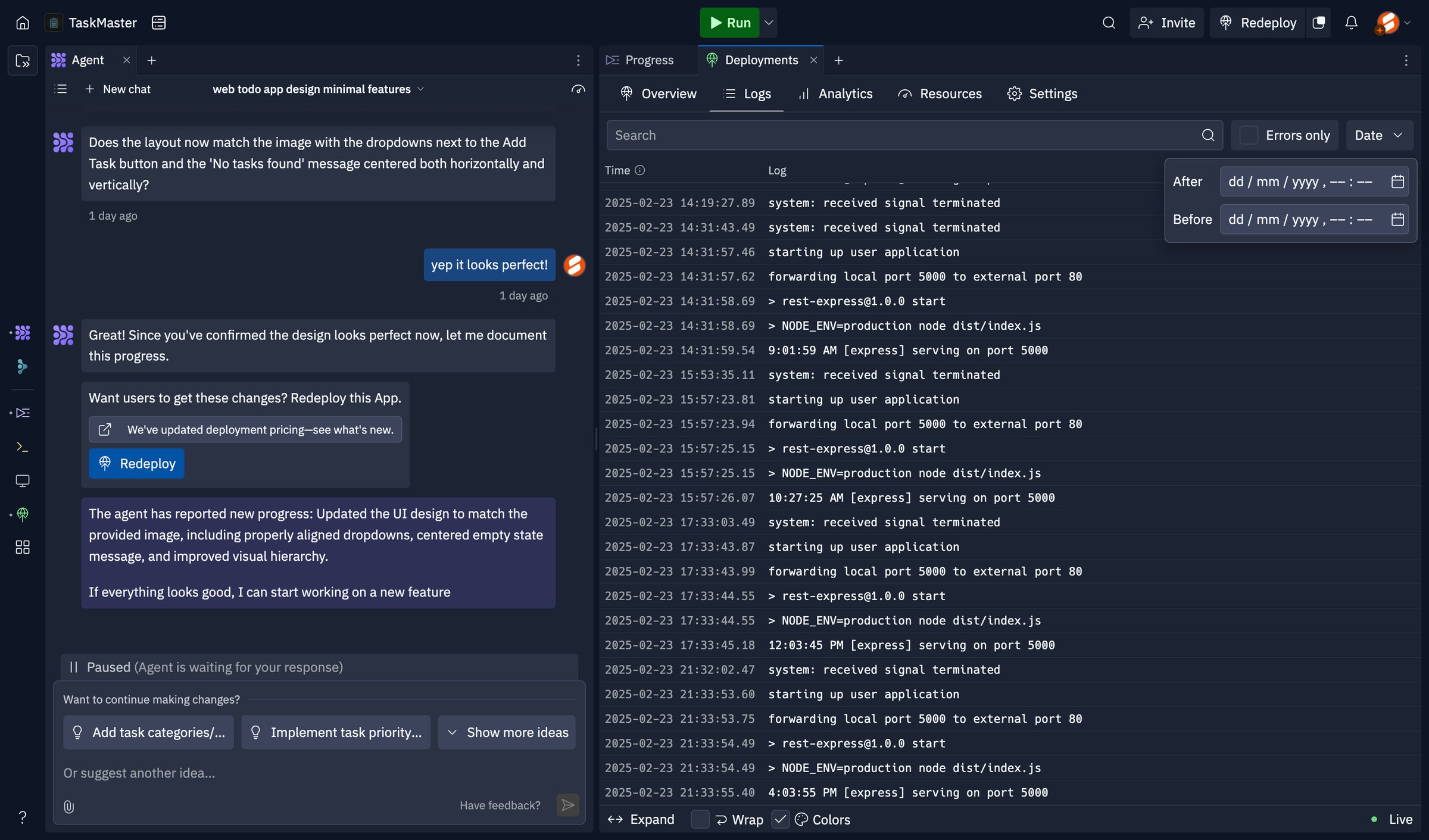 Replit - TaskMaster - Replit screen