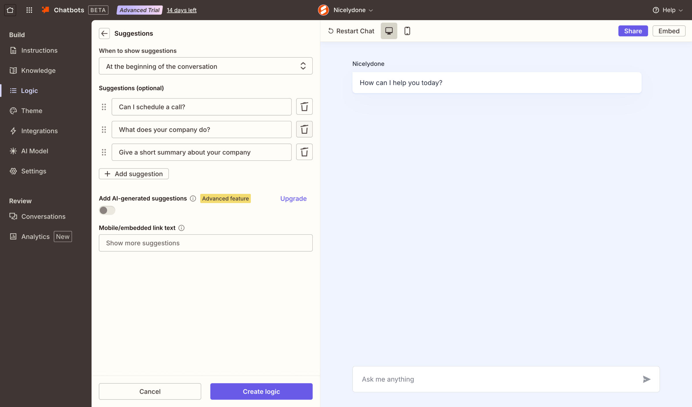 Zapier - Chatbots - Nicelydone screen