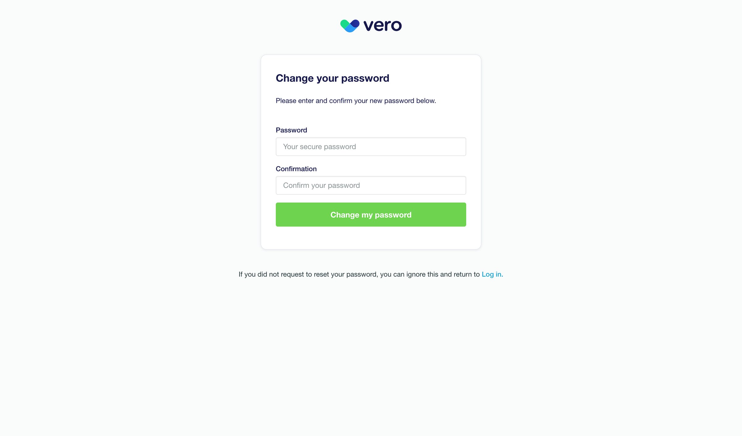Vero - Change your password | Vero screen