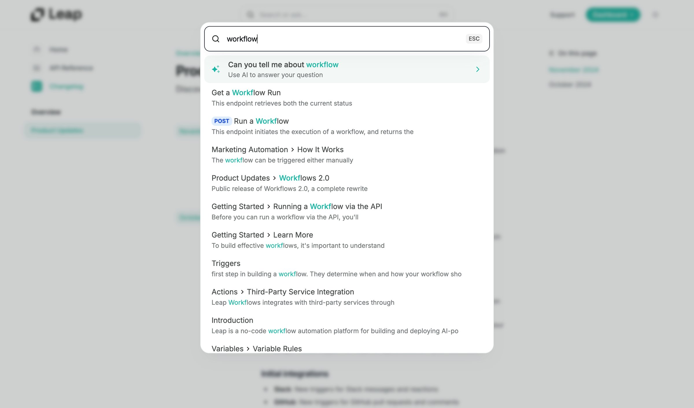 Leap - Product Updates - Leap AI screen
