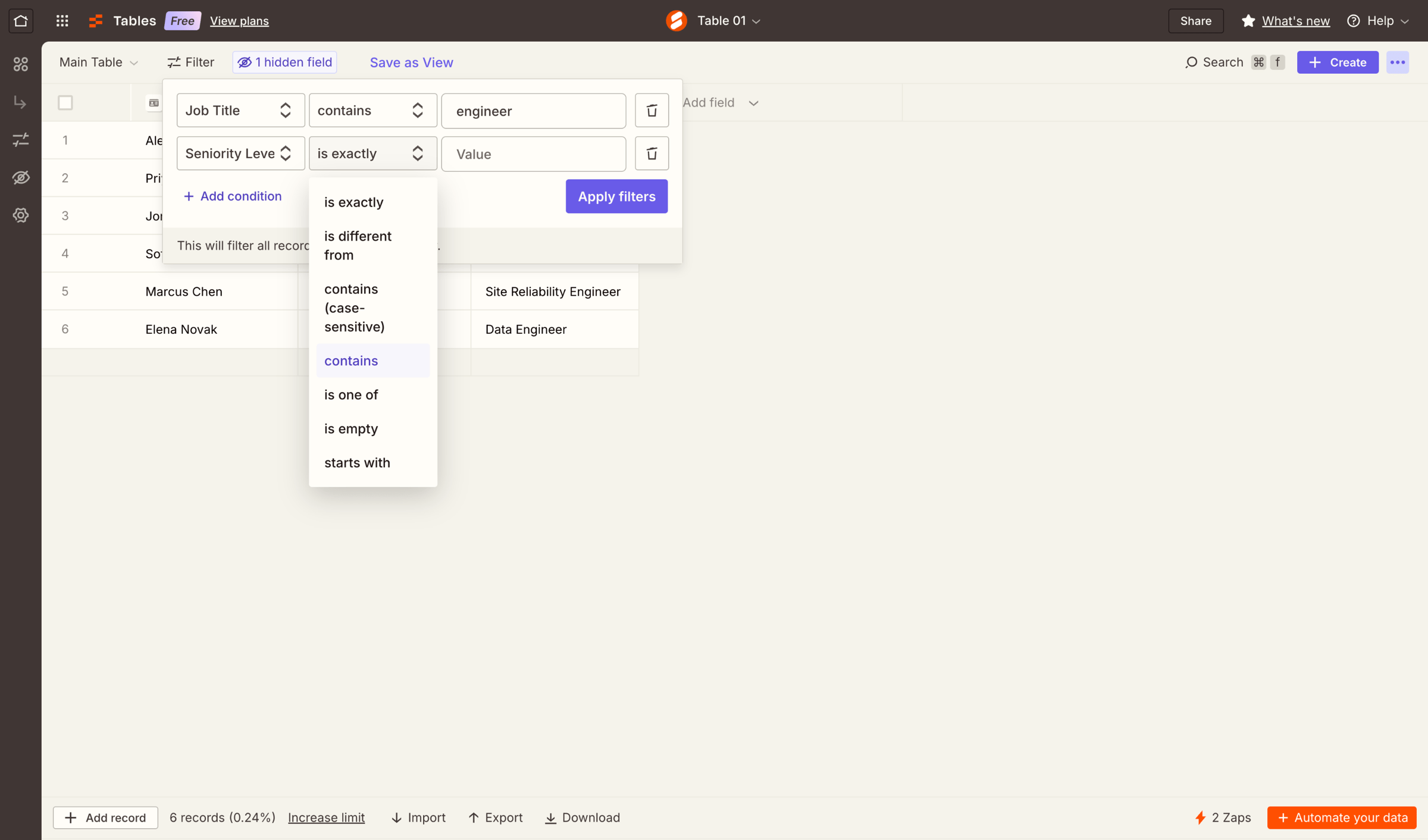 Zapier - Table 01 | Zapier screen