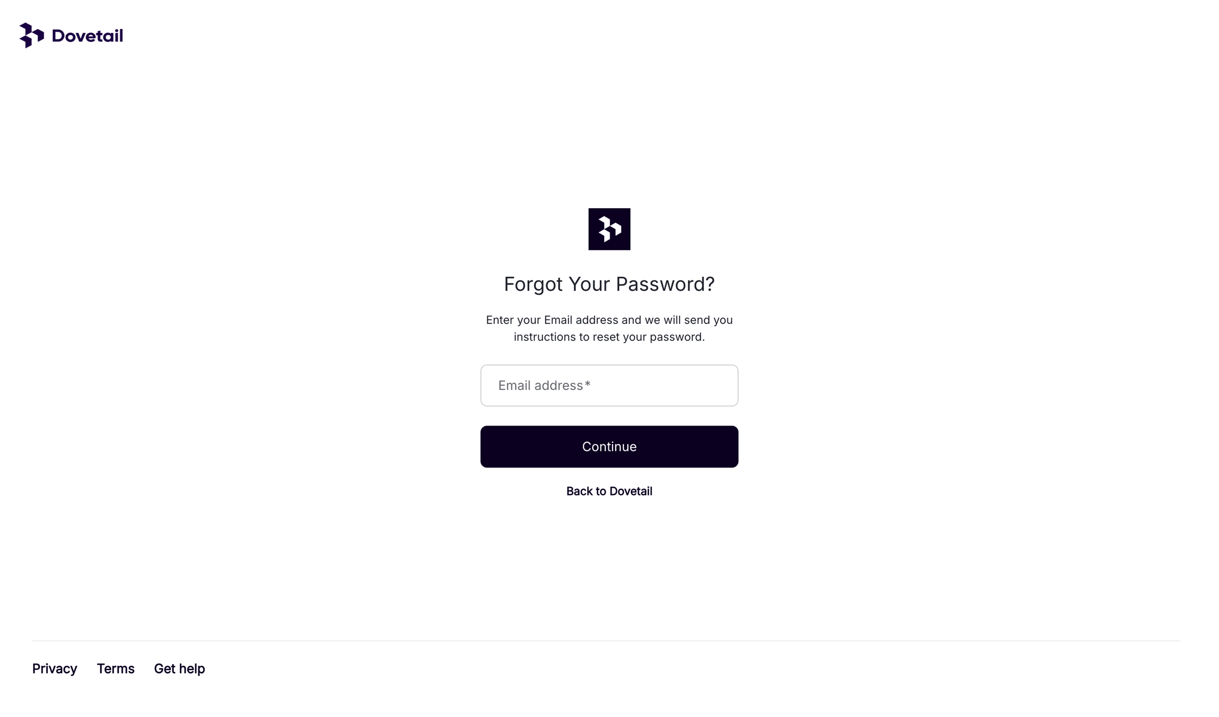 Dovetail - Log in – Dovetail screen