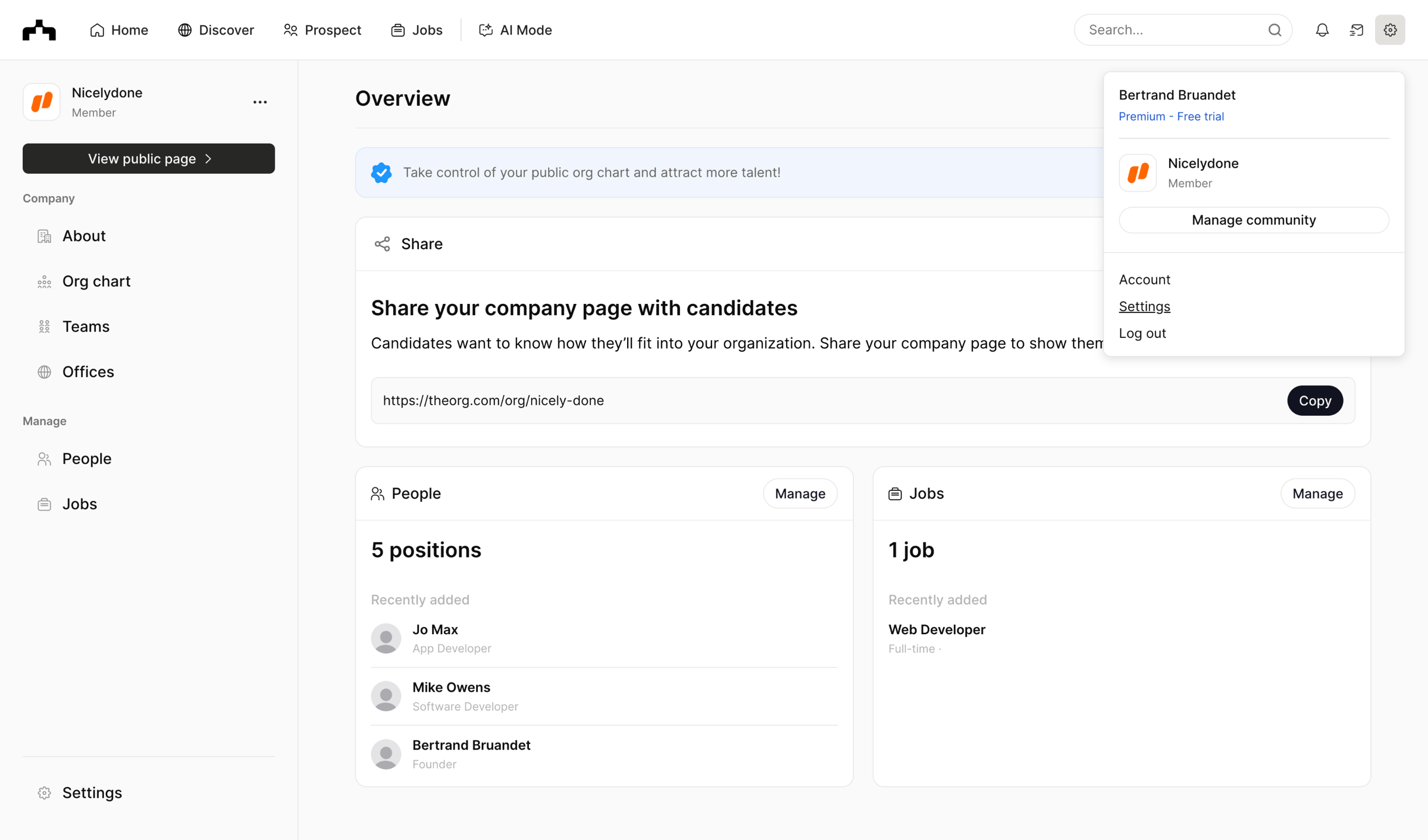 The org - Overview | The Org screen